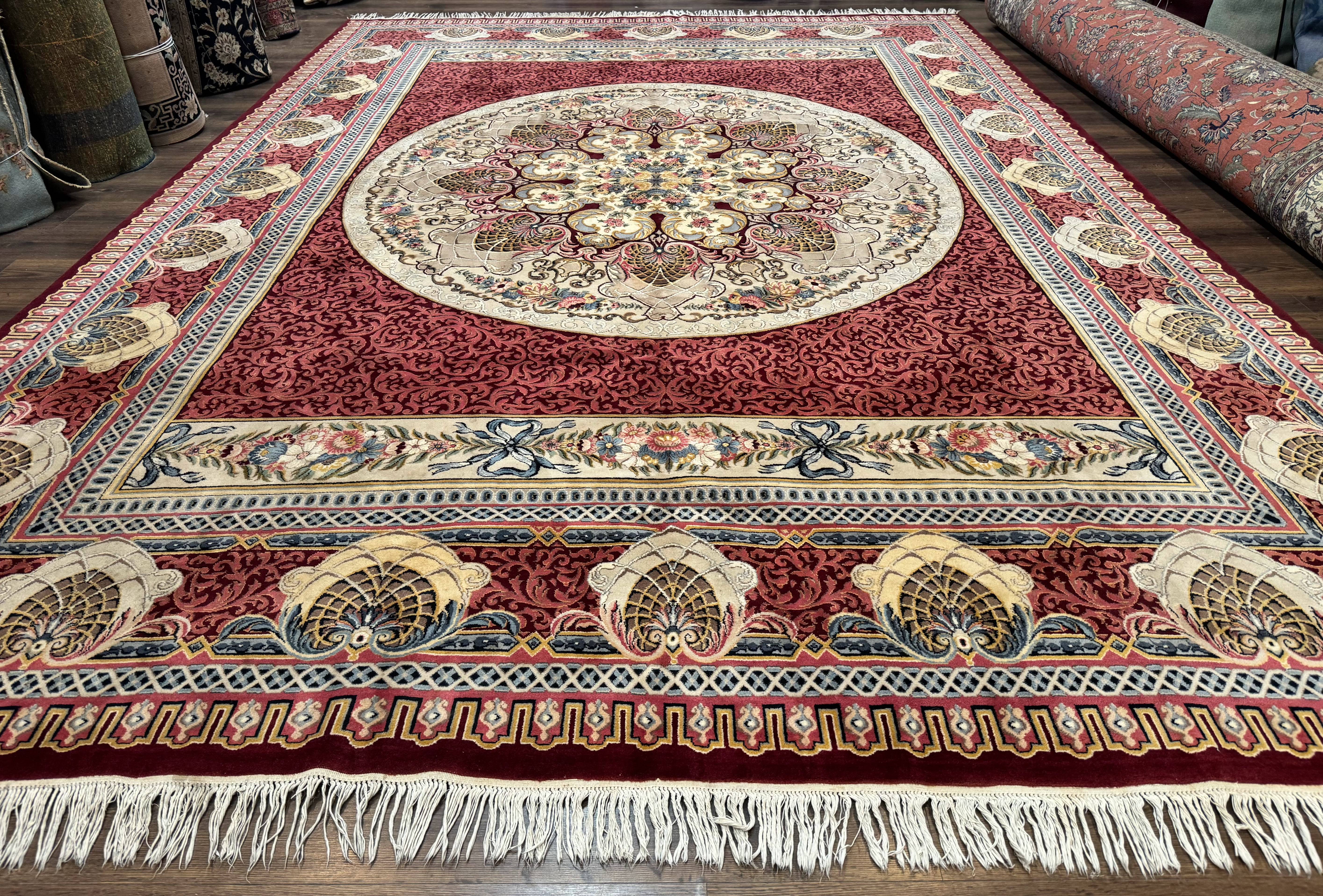 Wonderful Aubusson Rug 10x14, Red Maroon, Elegant, Fine 200 KPSI - Jewel Rugs