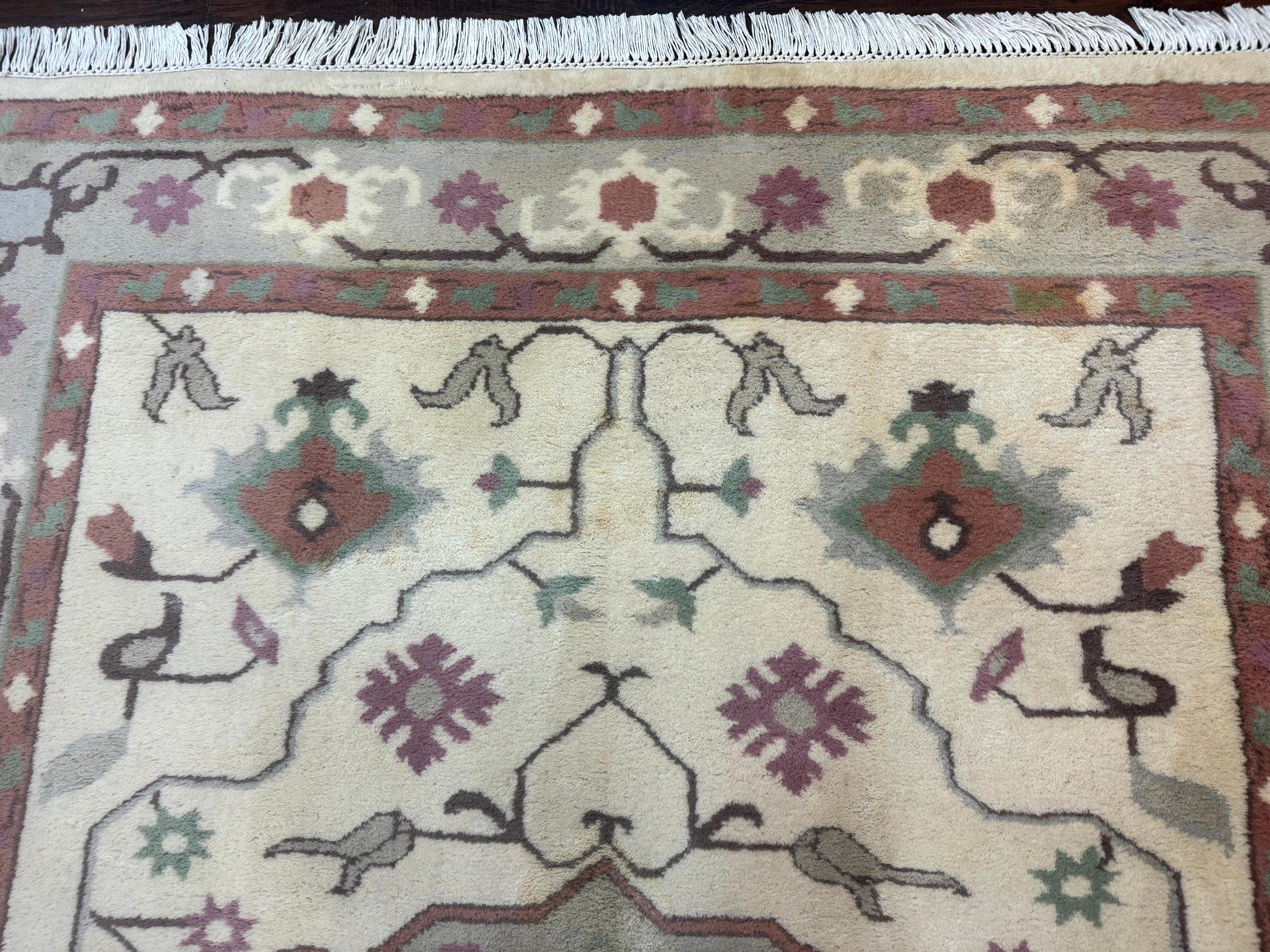 Indo Heriz Rug 5.6 x 8.5, Off White, Wool Area Rug - Jewel Rugs