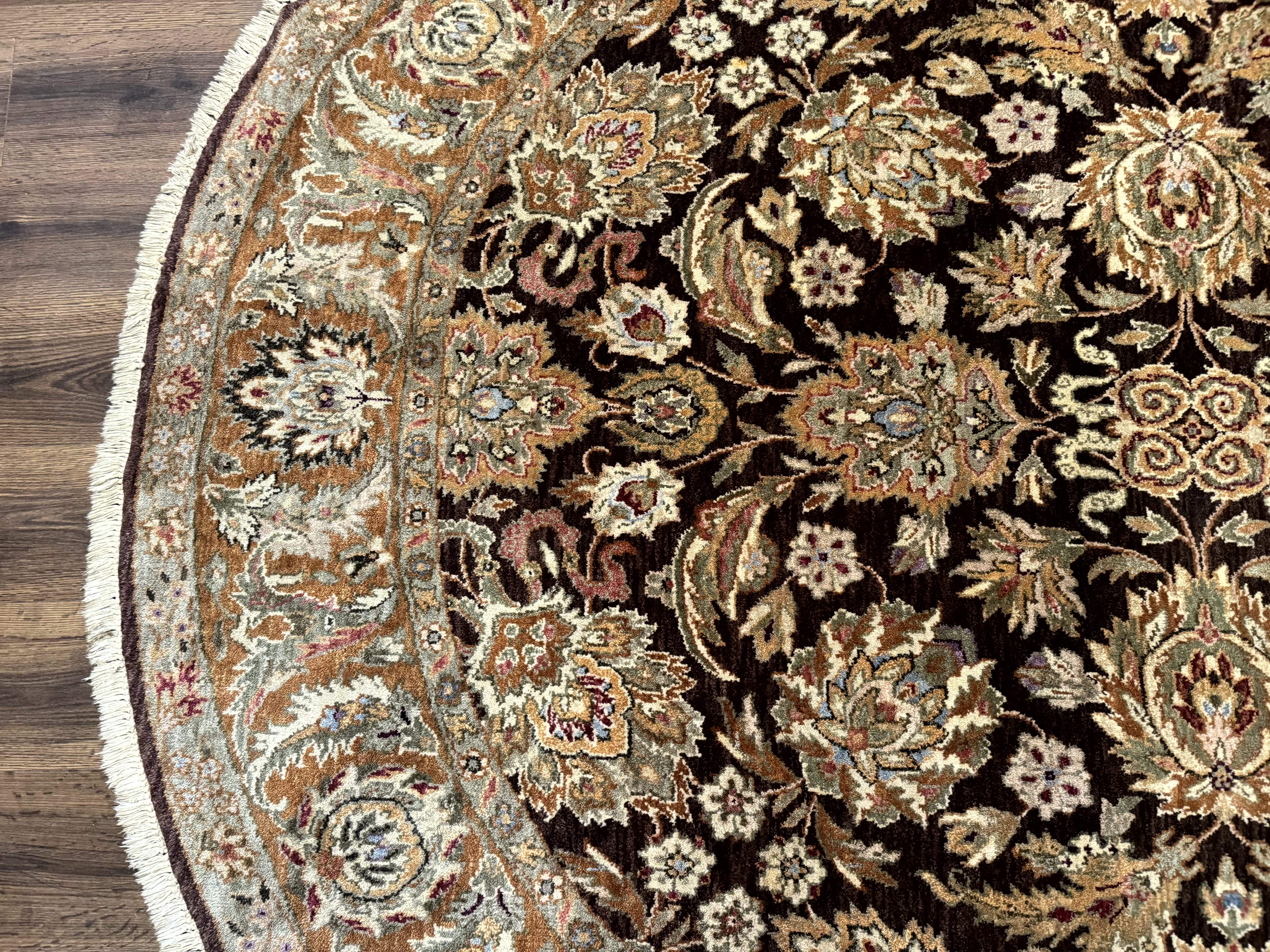 Round Indo Persian Rug 8x8, Mahal Sultanabad Traditional Wool Oriental Carpet, 8ft Round, Eggplant-Brown, Floral - Jewel Rugs