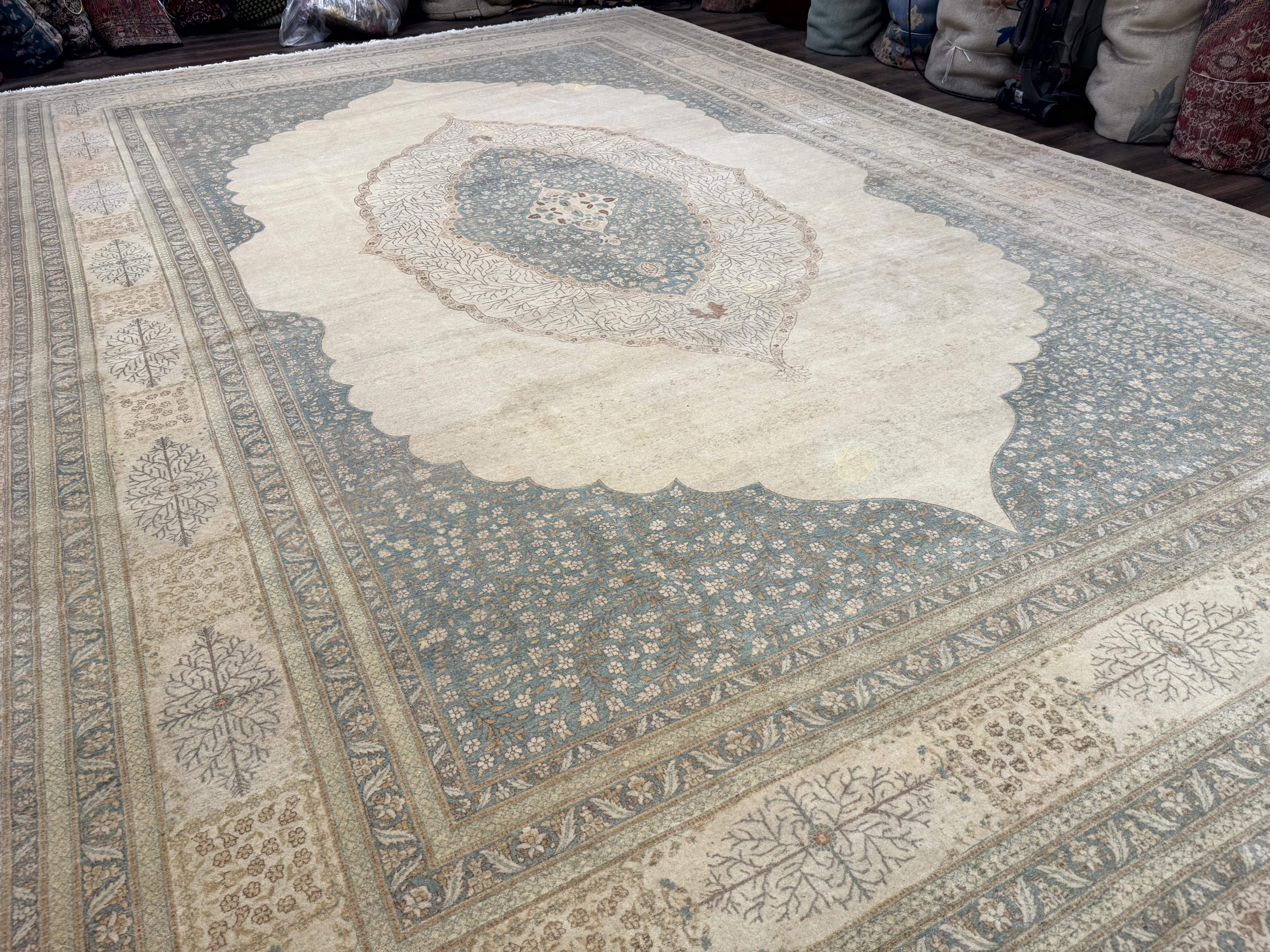 Palace Size Pak Persian Rug 12x18, Haji Jalili Design, Pakistani Carpet, Oat and Light Blue, Fine 260 KPSI - Jewel Rugs