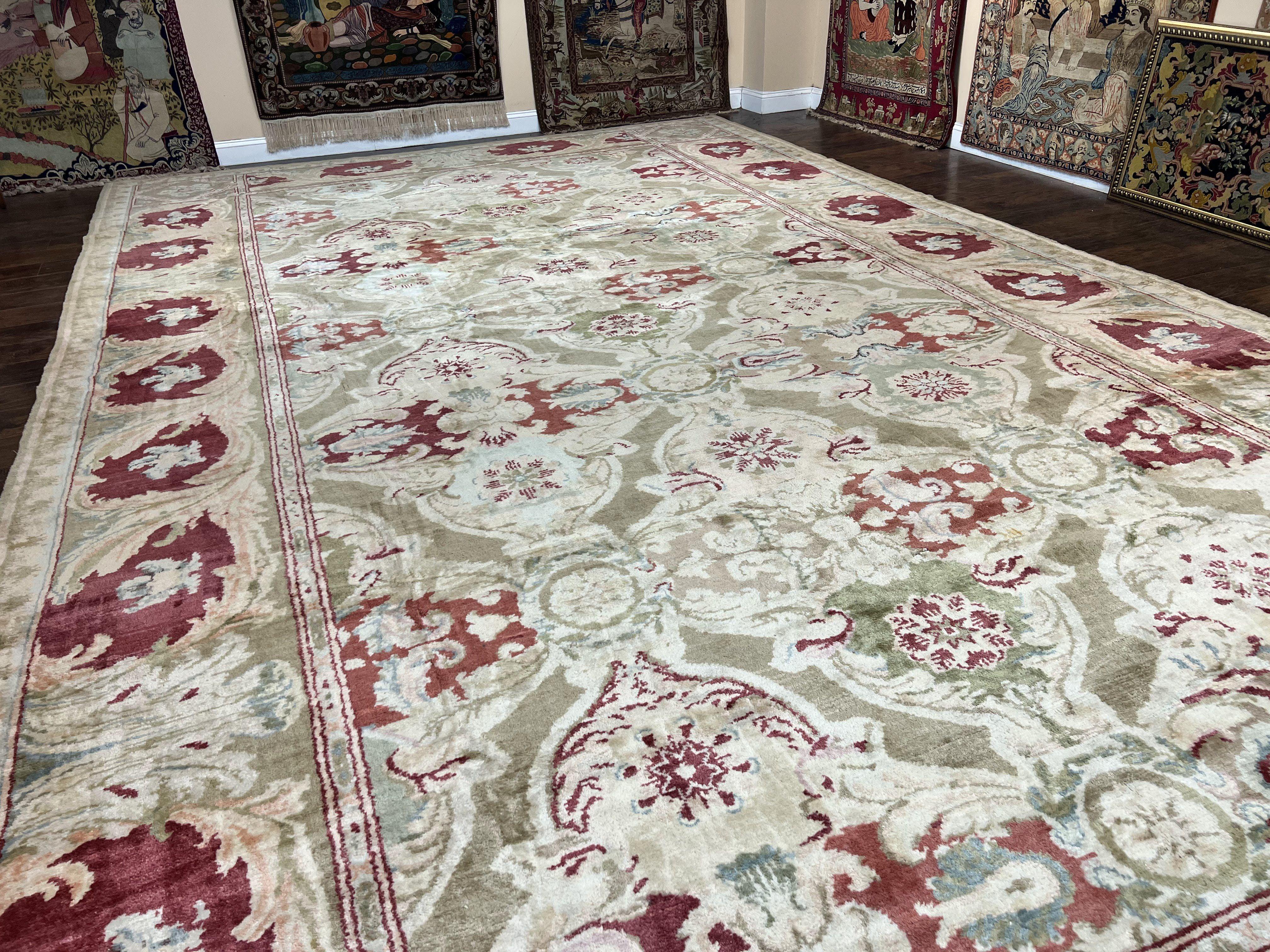 Large Egyptian Oushak Rug 12x21, Wool Handmade Vintage Carpet, Allover Pattern, Oversized 12 x 21 ft Traditional Rug - Jewel Rugs