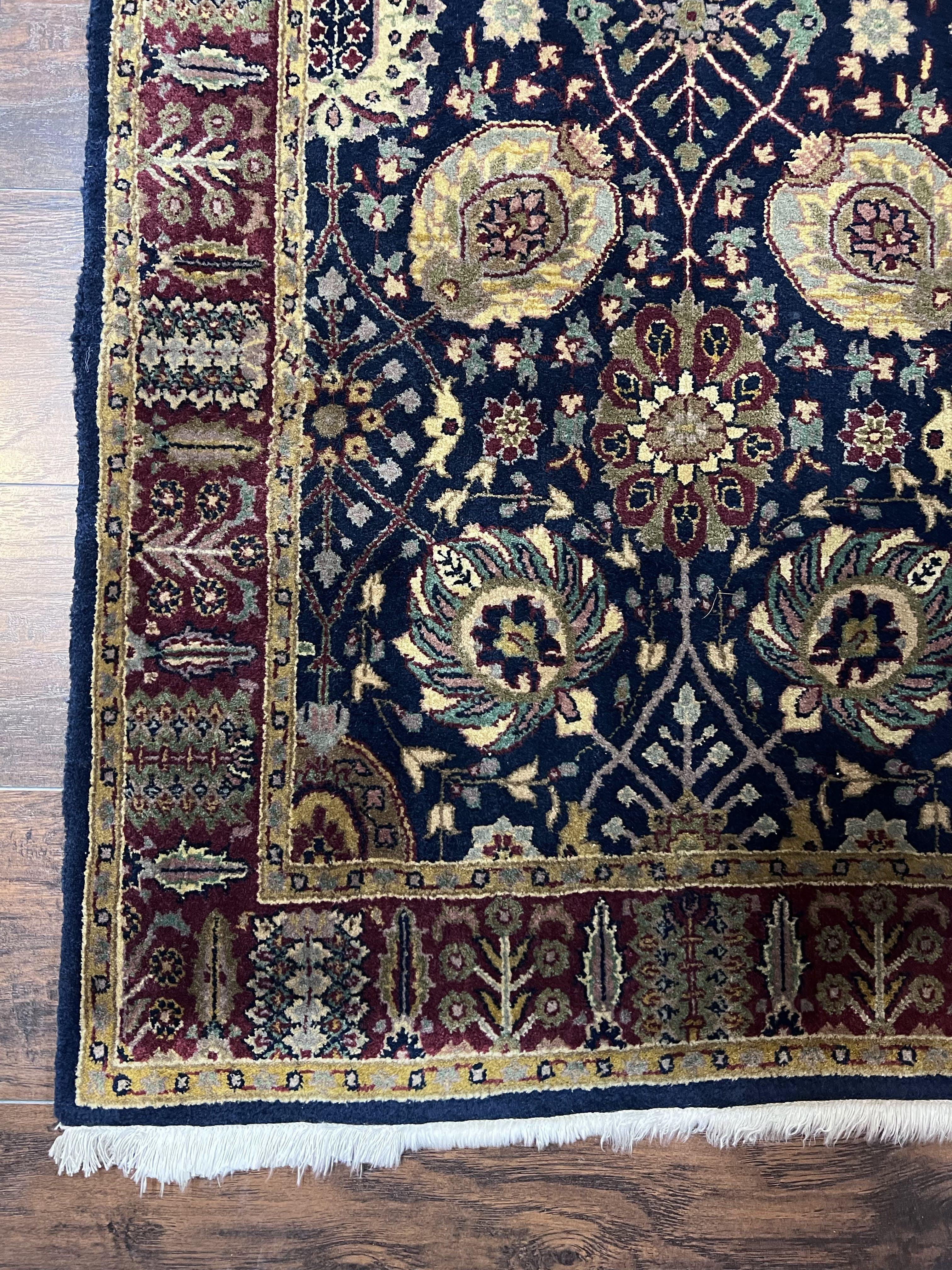 Indo Persian Runner 2.8 x 18, Long Skinny Hallway Wool Runner Rug, Hand Knotted Vintage Floral Allover Traditional Runner Dark Blue Burgundy - Jewel Rugs