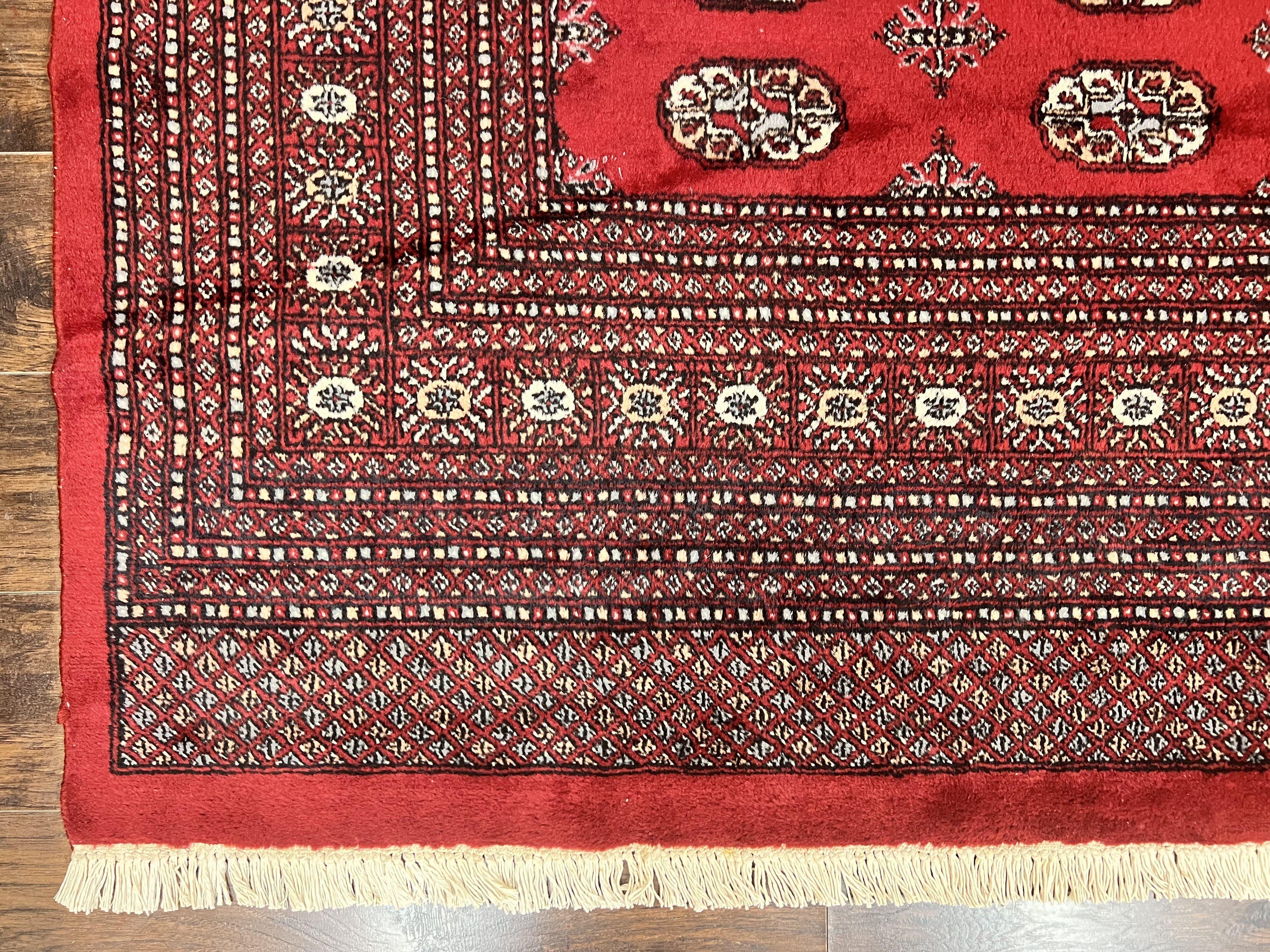 Turkoman Rug 8 x 11.6, Red Bokhara Pakistani Carpet, Wool Handmade Vintage Rug - Jewel Rugs