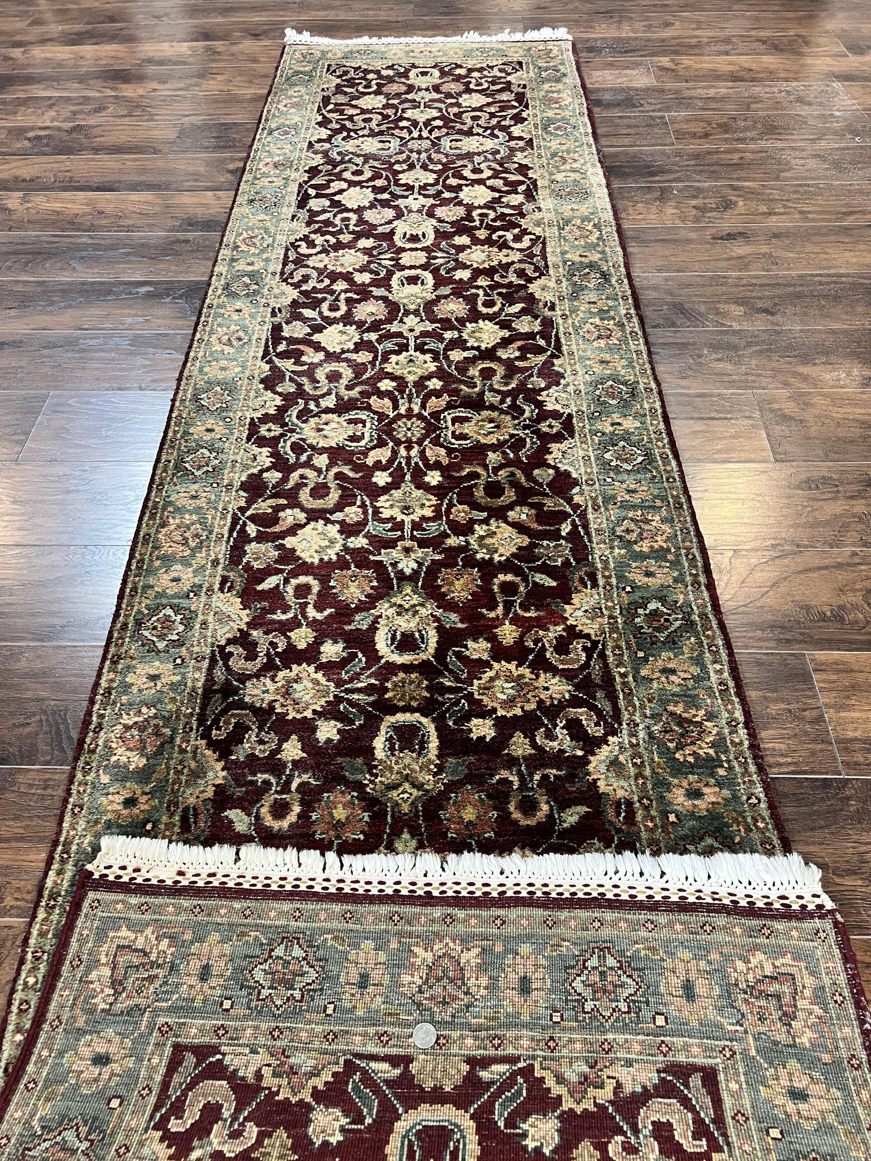 Indian Runner Rug 3x12, Indo Persian Runner for Hallway 3 x 12 ft, Dark Purple and Green, Floral Allover, Wool Handmade Vintage Traditional - Jewel Rugs
