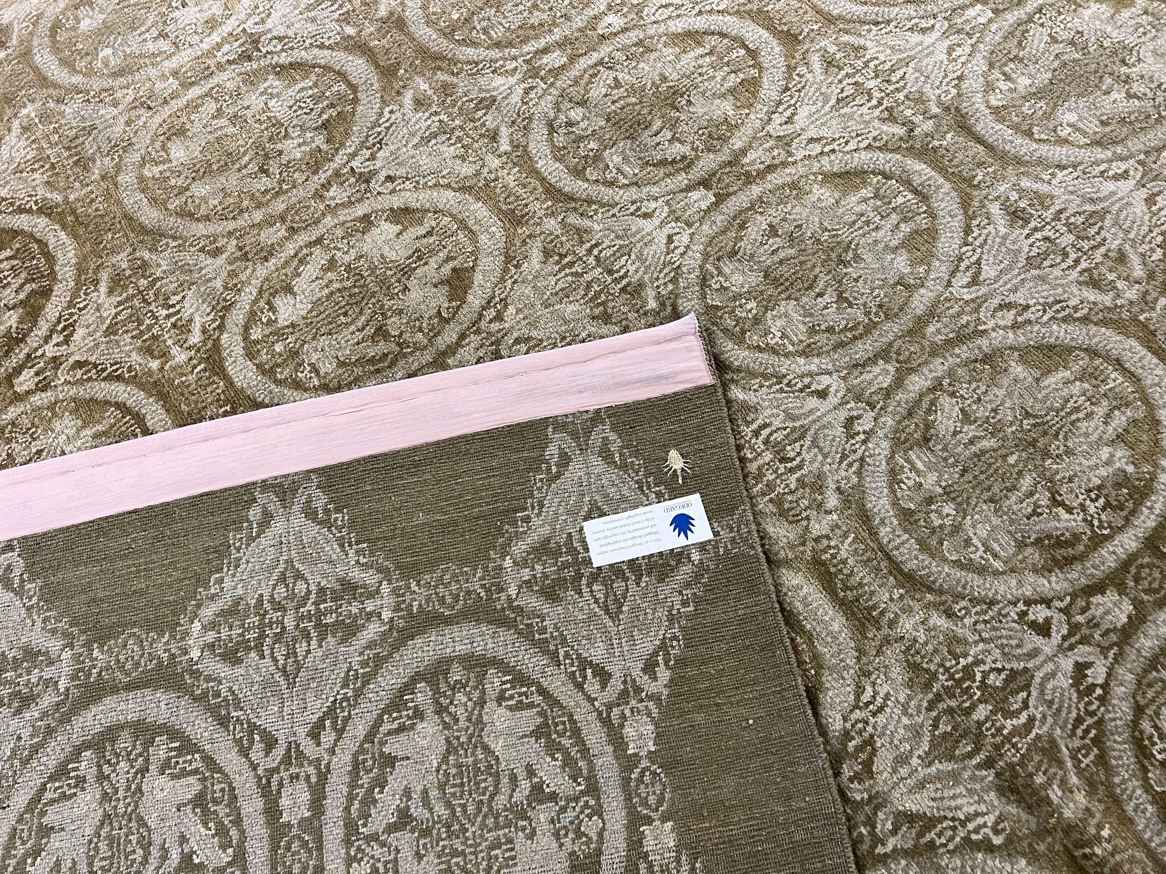 Tibetan Rug 12x15, Wool Hand Knotted Carpet, Odegard Rug, Birds, Olive Green, 12 x 15 Oversized Handmade Contemporary Area Rug, Extra Large - Jewel Rugs