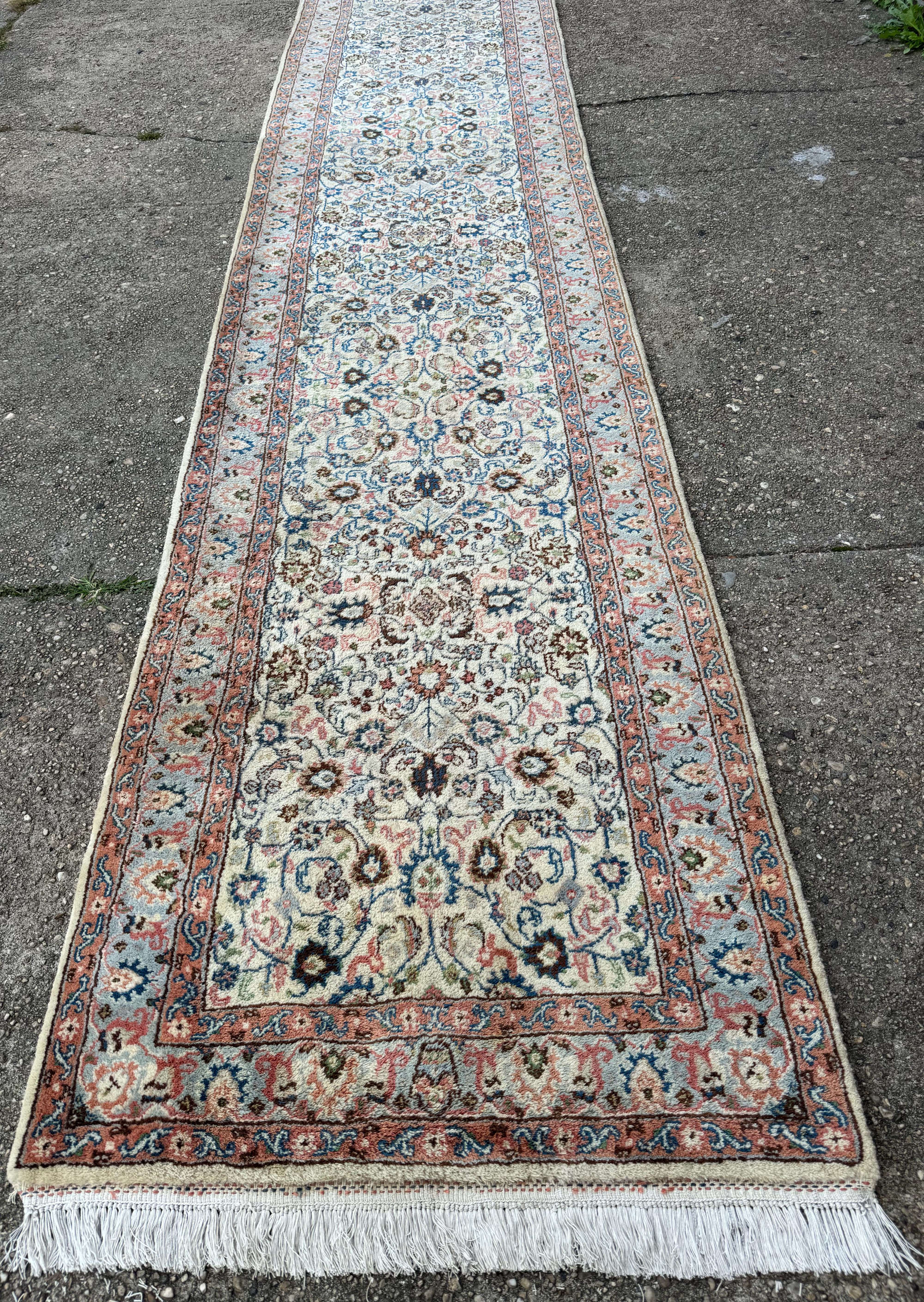 Indo Persian Long Runner Rug 3 x 25 ft, Ivory, Hand Knotted - Jewel Rugs