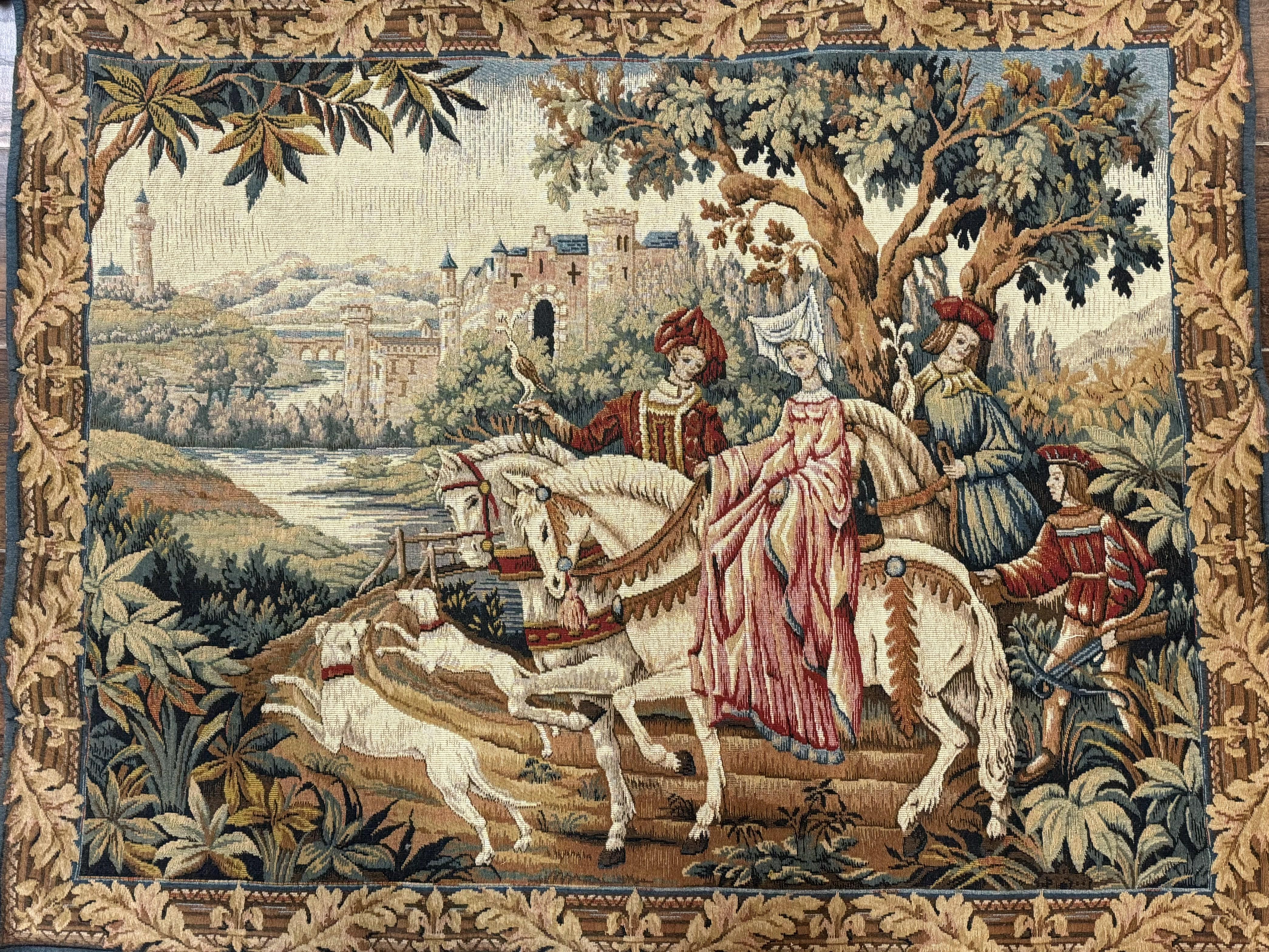 Vintage French Tapestry 4x5, The Royal Hunt Tapestry by Marc Waymel, Needlepoint Petitepoint Tapestry - Jewel Rugs