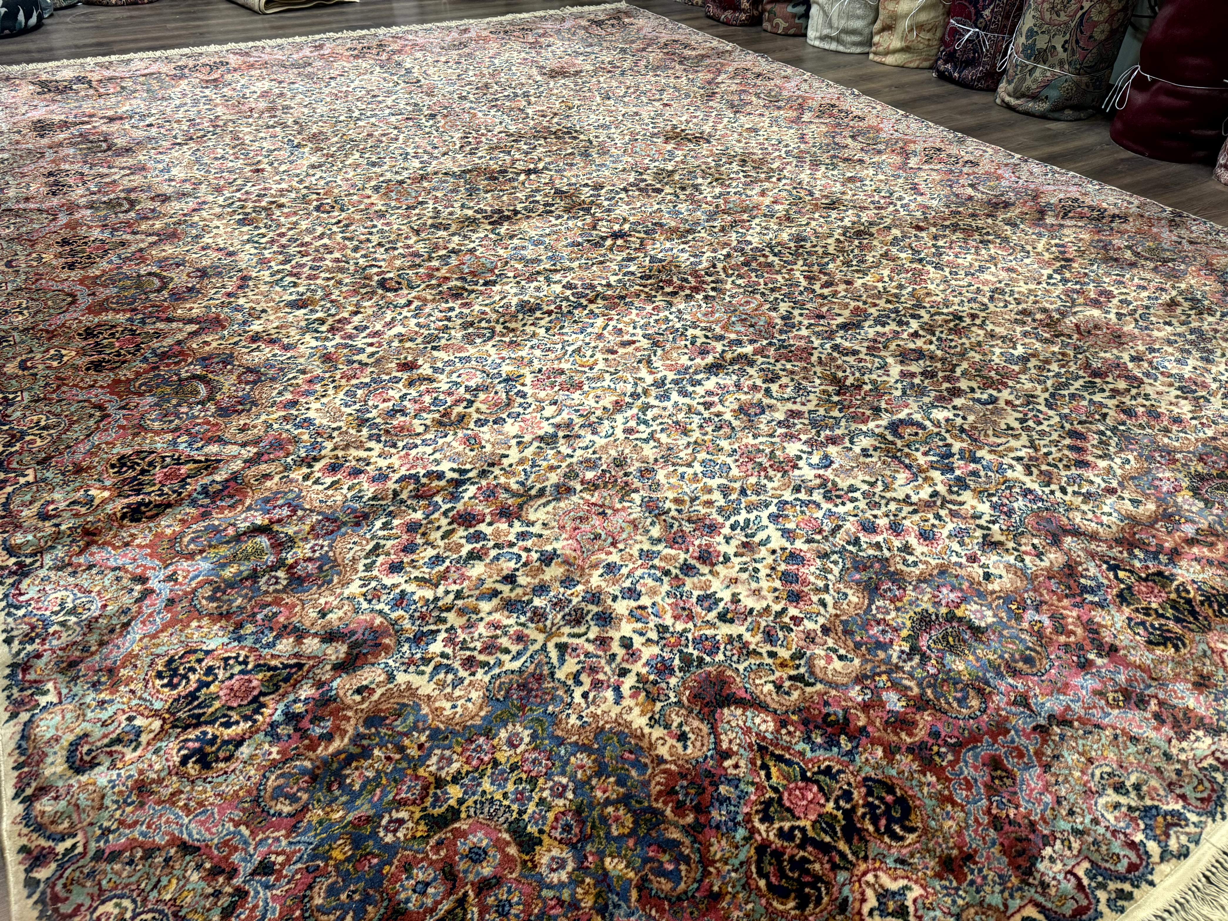 11x16 Karastan Ivory Kirman Rug #759, Floral Kirman, Wool, Original 700 Series, Palace Size - Jewel Rugs