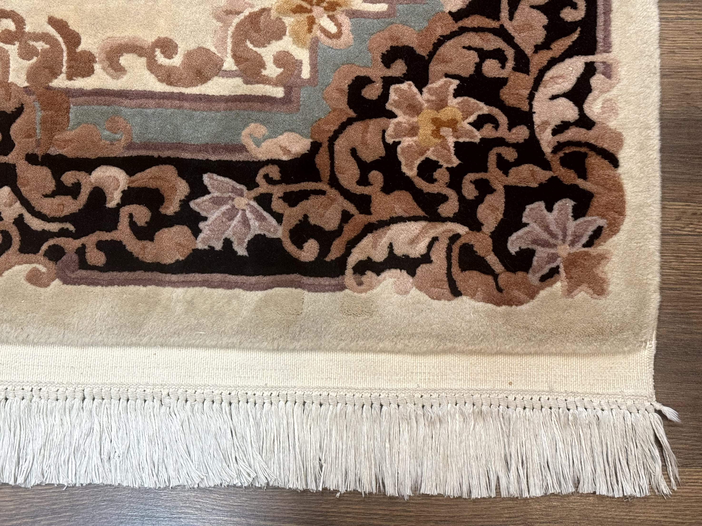 Chinese Aubusson Wool Rug 4x6, 90 Line Rug, Wool, Oat & Black - Jewel Rugs