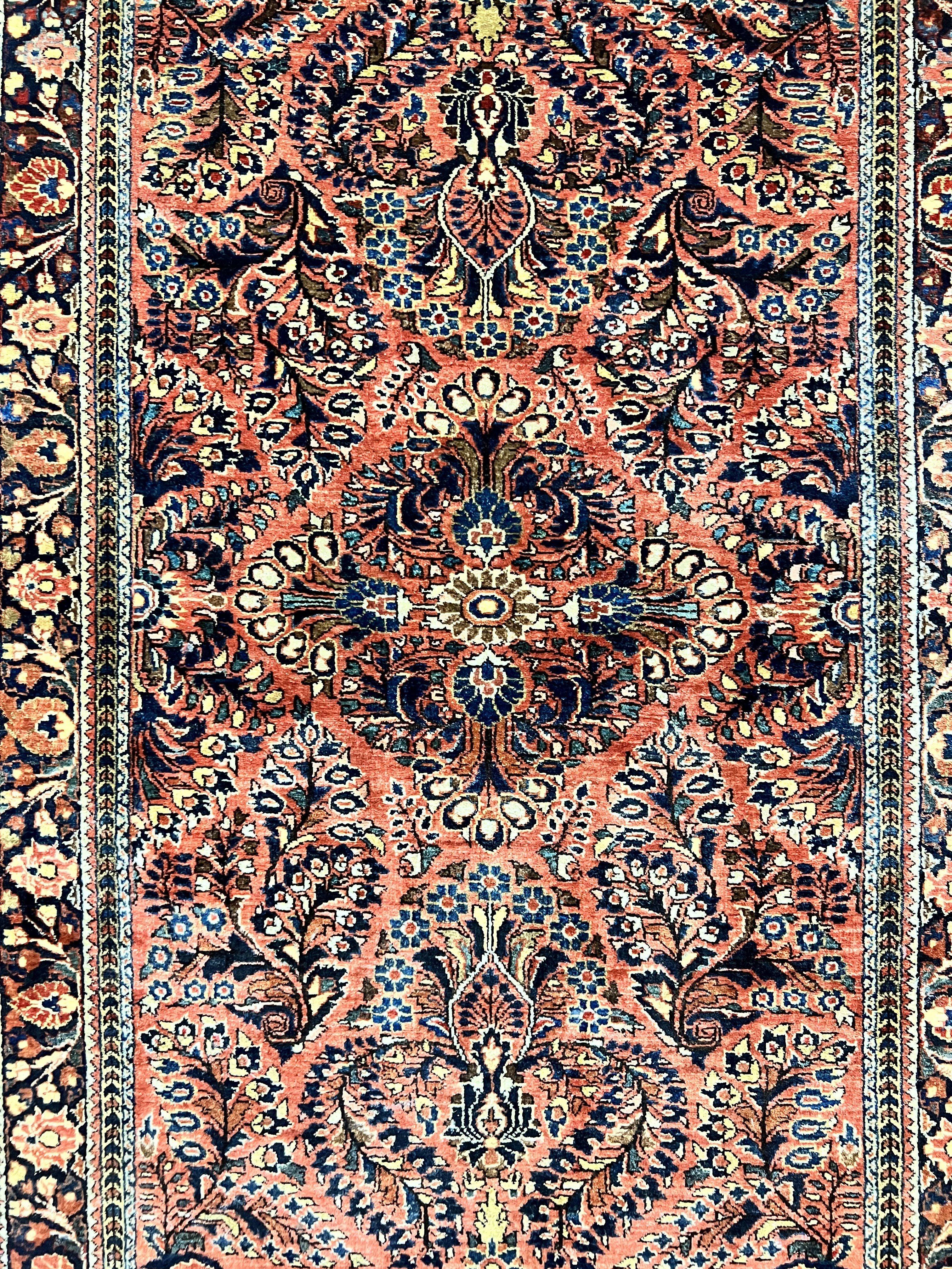 Antique Persian Sarouk Rug 3x5, Red Floral 1920s Handmade Small Wool Carpet - Jewel Rugs