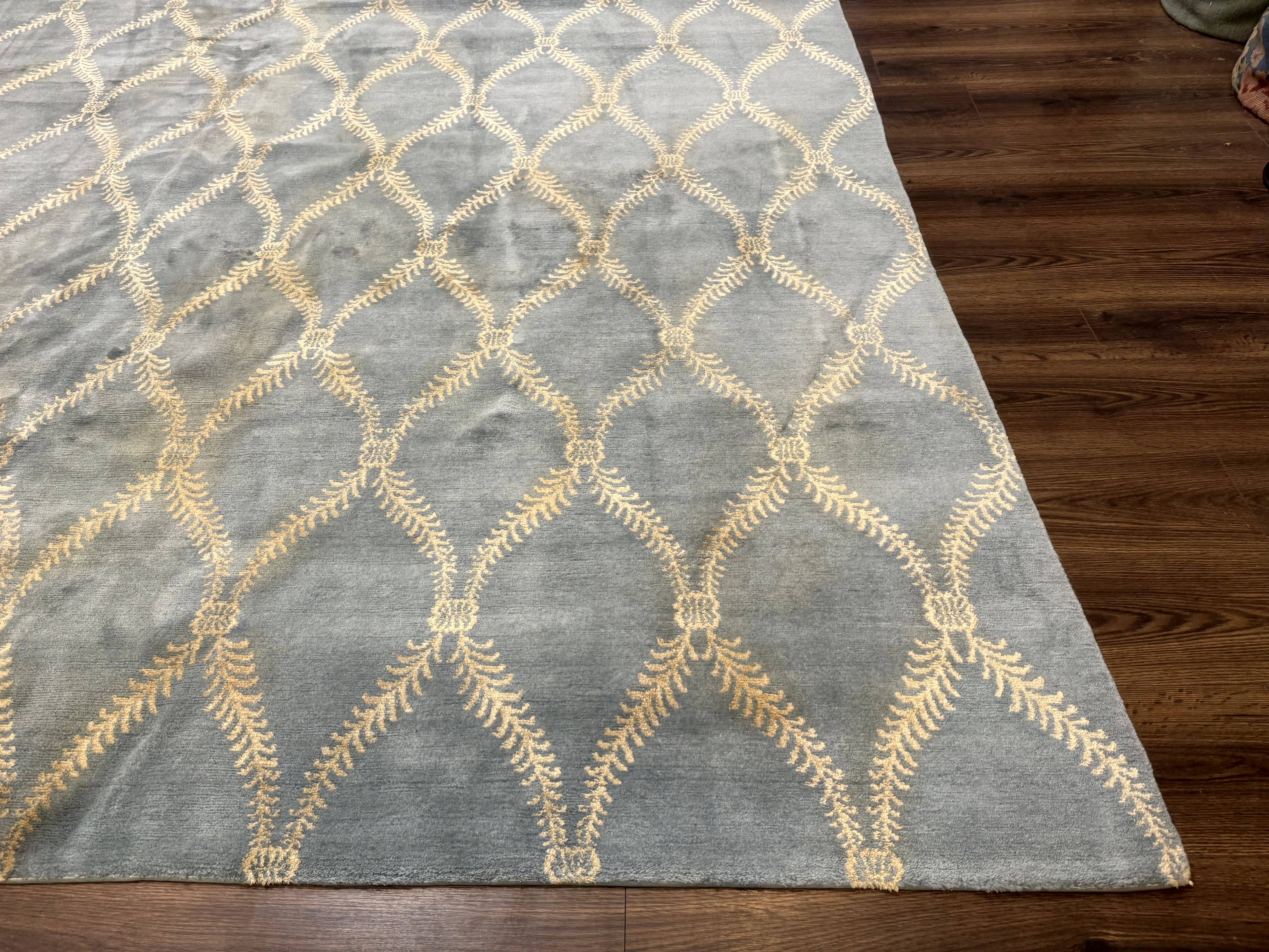 Modern Tibetan Area Rug 10x14 Wool Carpet Light Blue - Jewel Rugs