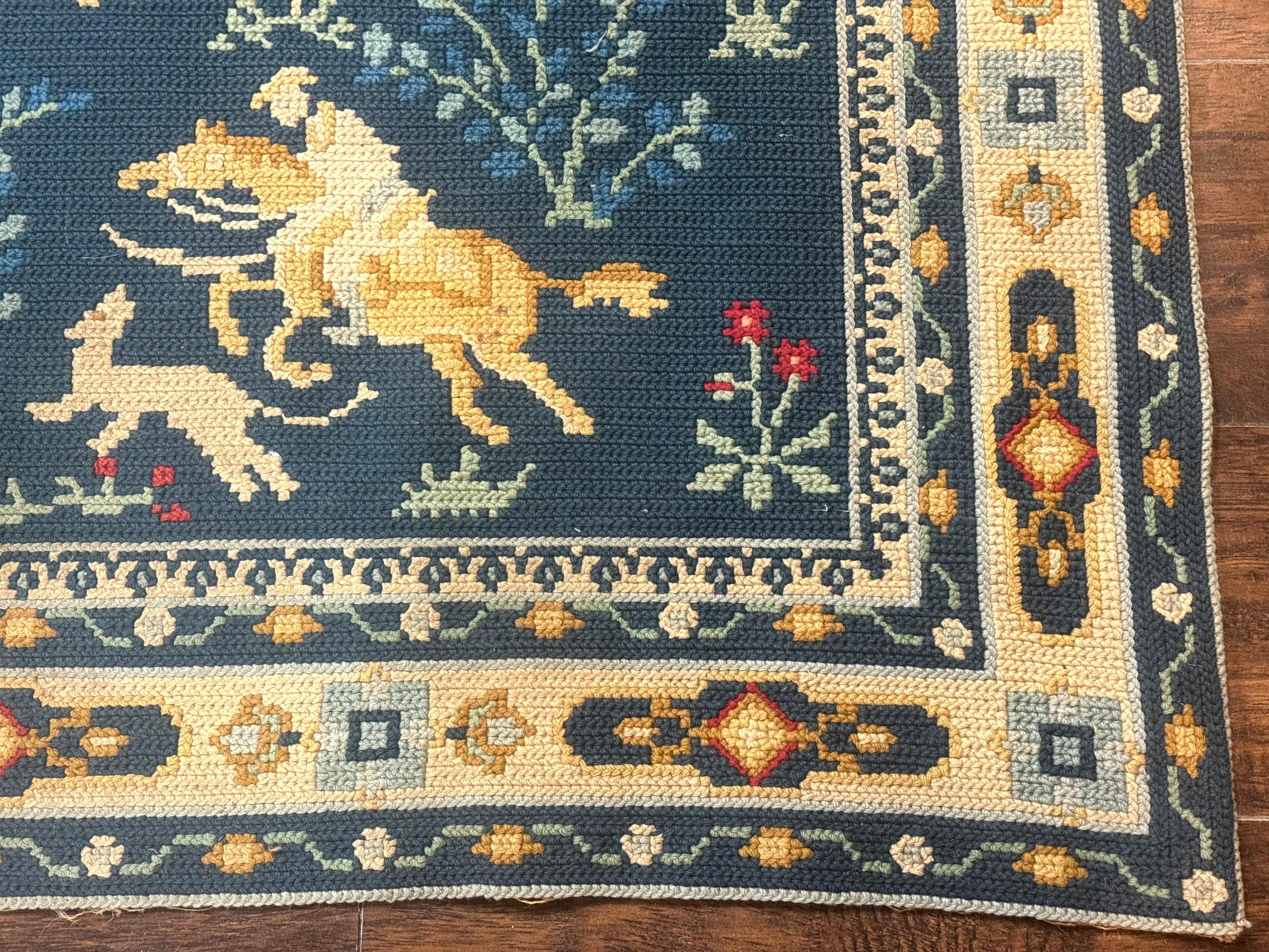 Antique Portuguese Wall Hanging Tapestry Rug, Hunting Design, Horsemen, Handmade, Flatweave - Jewel Rugs