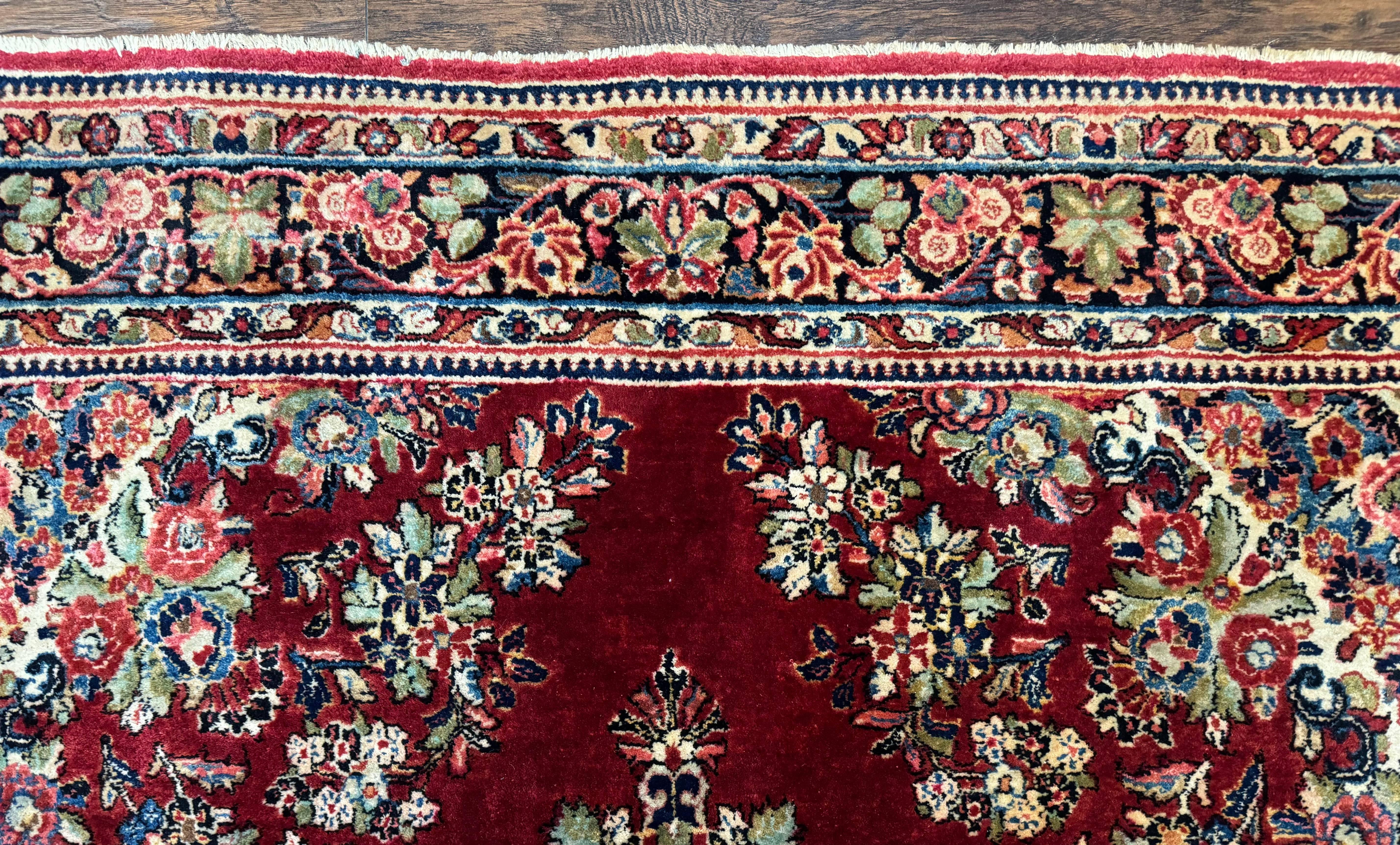 Antique Persian Sarouk Rug 6x9, Red Navy Blue, Handmade, Wool - Jewel Rugs