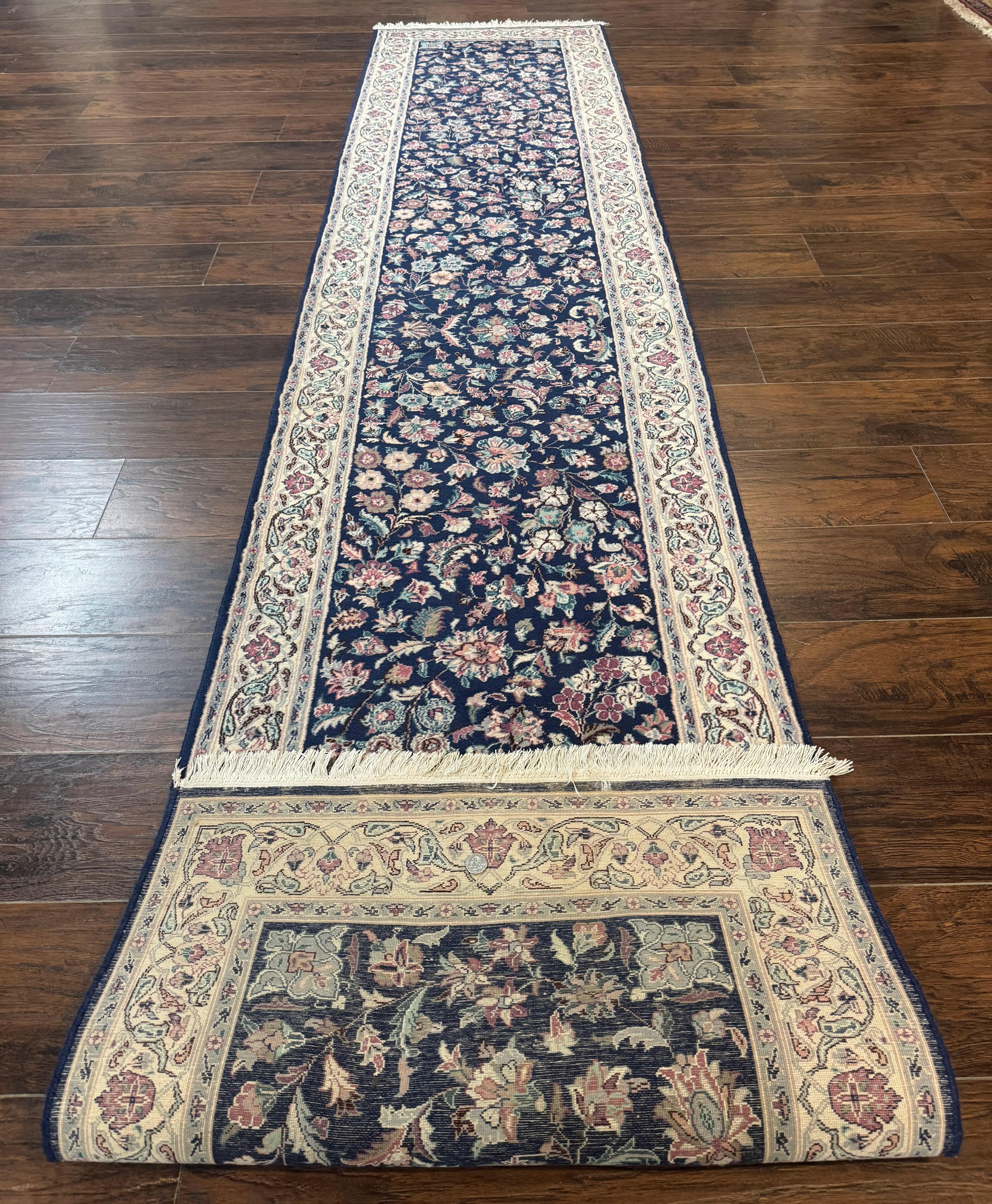 Persian Runner Rug 2.7 x 12.6, Navy Blue, Very Fine 270 KPSI, Handmade Wool Oriental Runner Rug for Hallway or Kitchen, Pak Persian Runner - Jewel Rugs