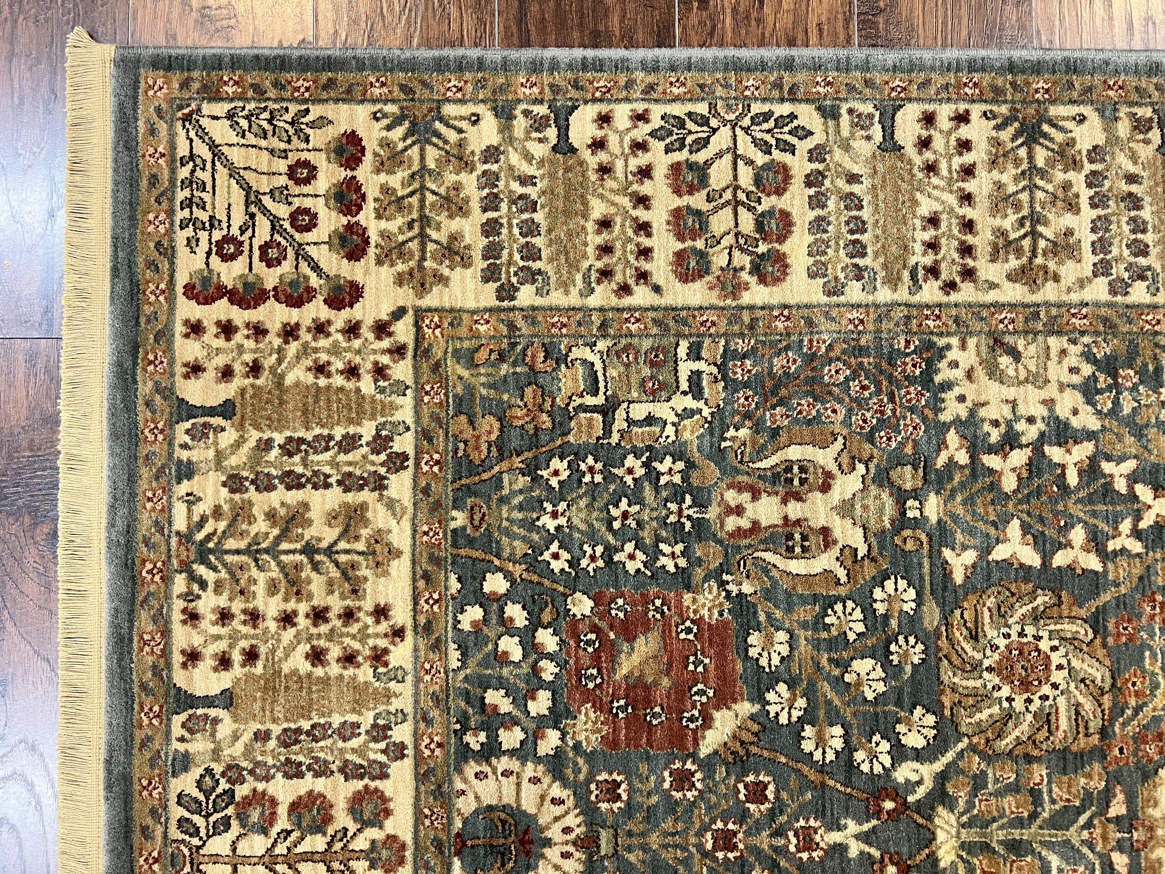 Belgium Power-Loomed Rug 5.6 x 7.6, Green and Cream Rug, Vintage Wool Area Rug, Oriental Carpet, Medium Sized Rug - Jewel Rugs