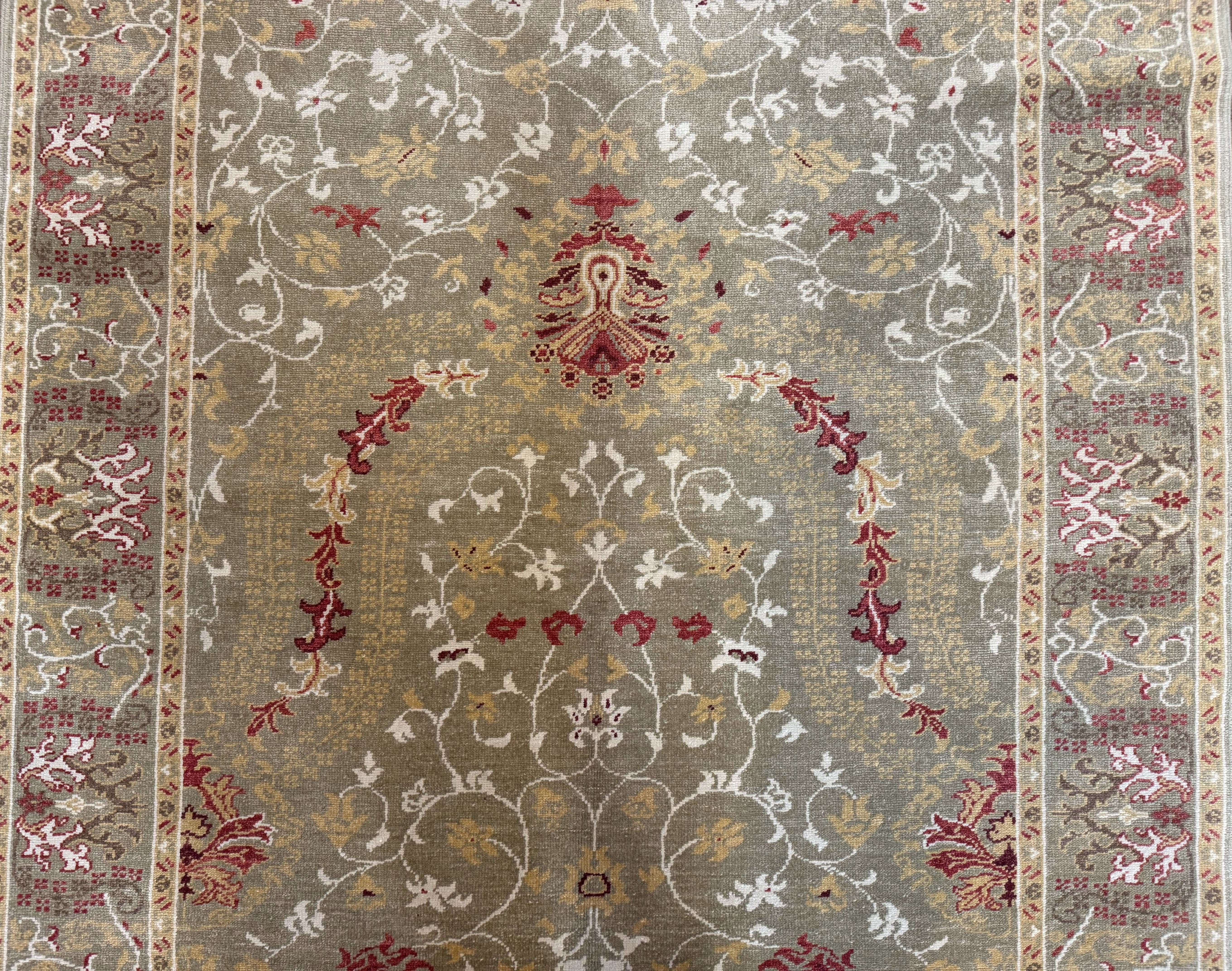 Egyptian Wide Runner Rug 5 x 18 ft, Hand Knotted Hallway Carpet, Light Olive Green, Allover Pattern - Jewel Rugs