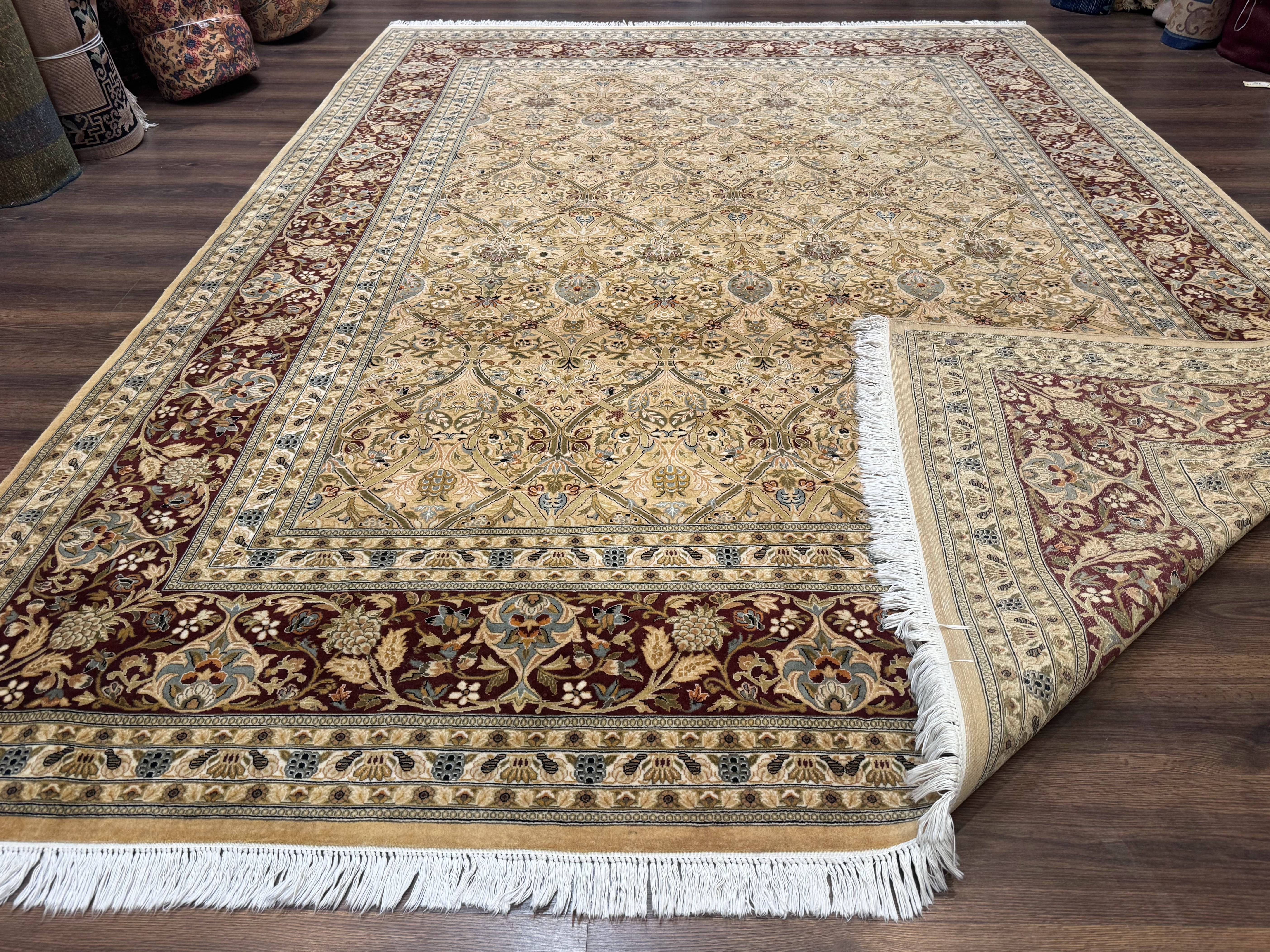 Fine Pak Persian Rug 9x12, Gold and Wine Red, Panel Design, 330 KPSI - Jewel Rugs