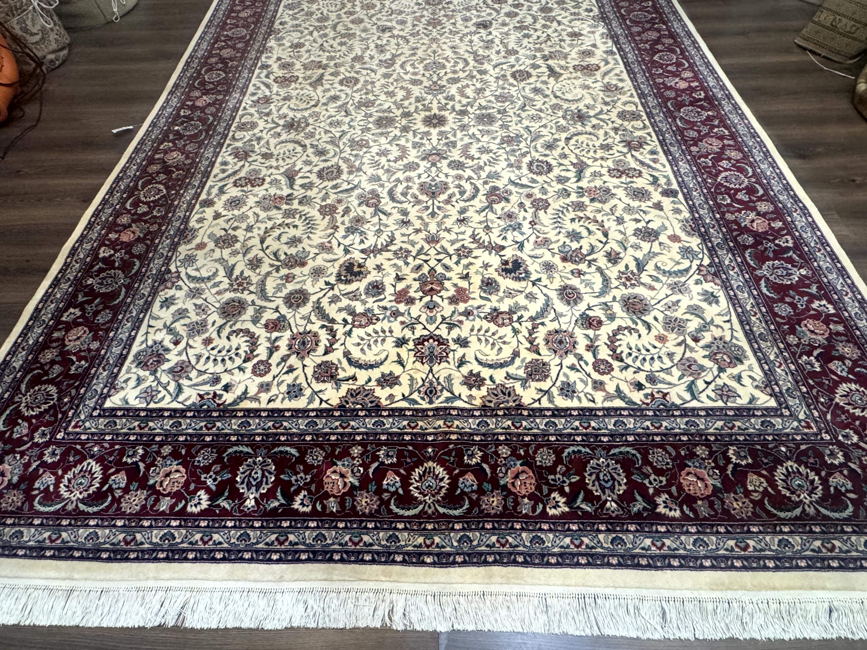 Pak Persian Rug 9x12 – Ivory and Maroon, Hand-Knotted Wool Carpet - Jewel Rugs