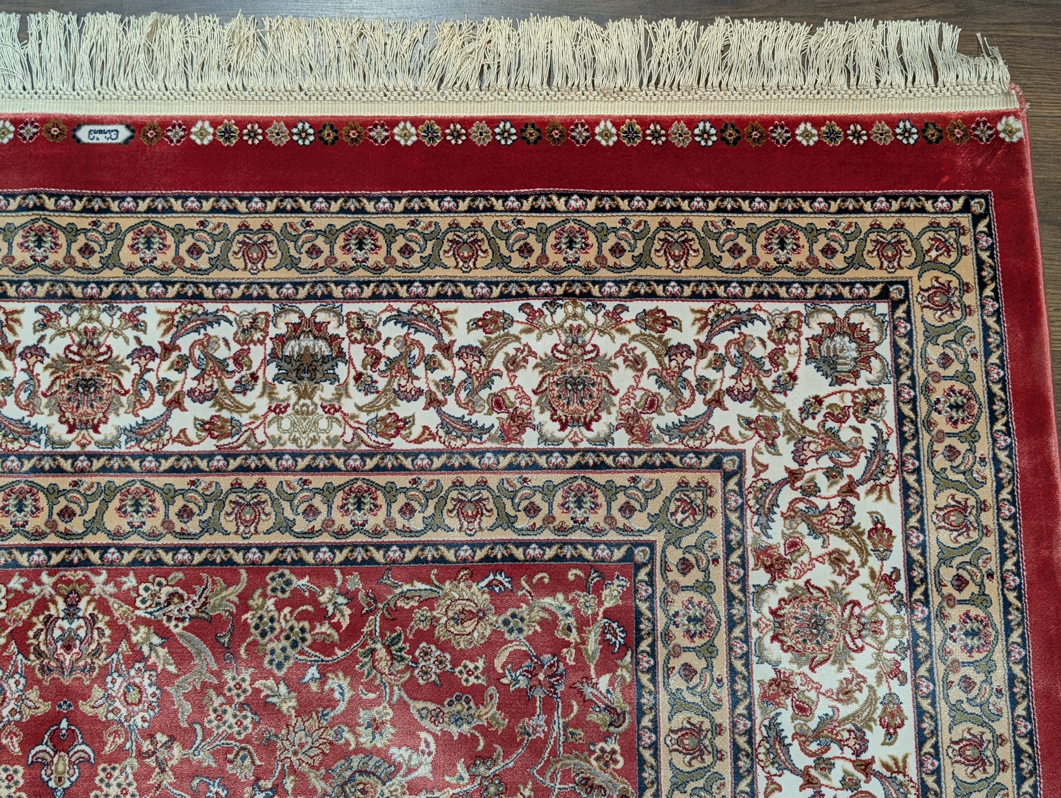 Square Silk Rug 5x5, Red and Ivory, Floral, Turkish Silk Carpet, New, Bamboo Silk - Jewel Rugs