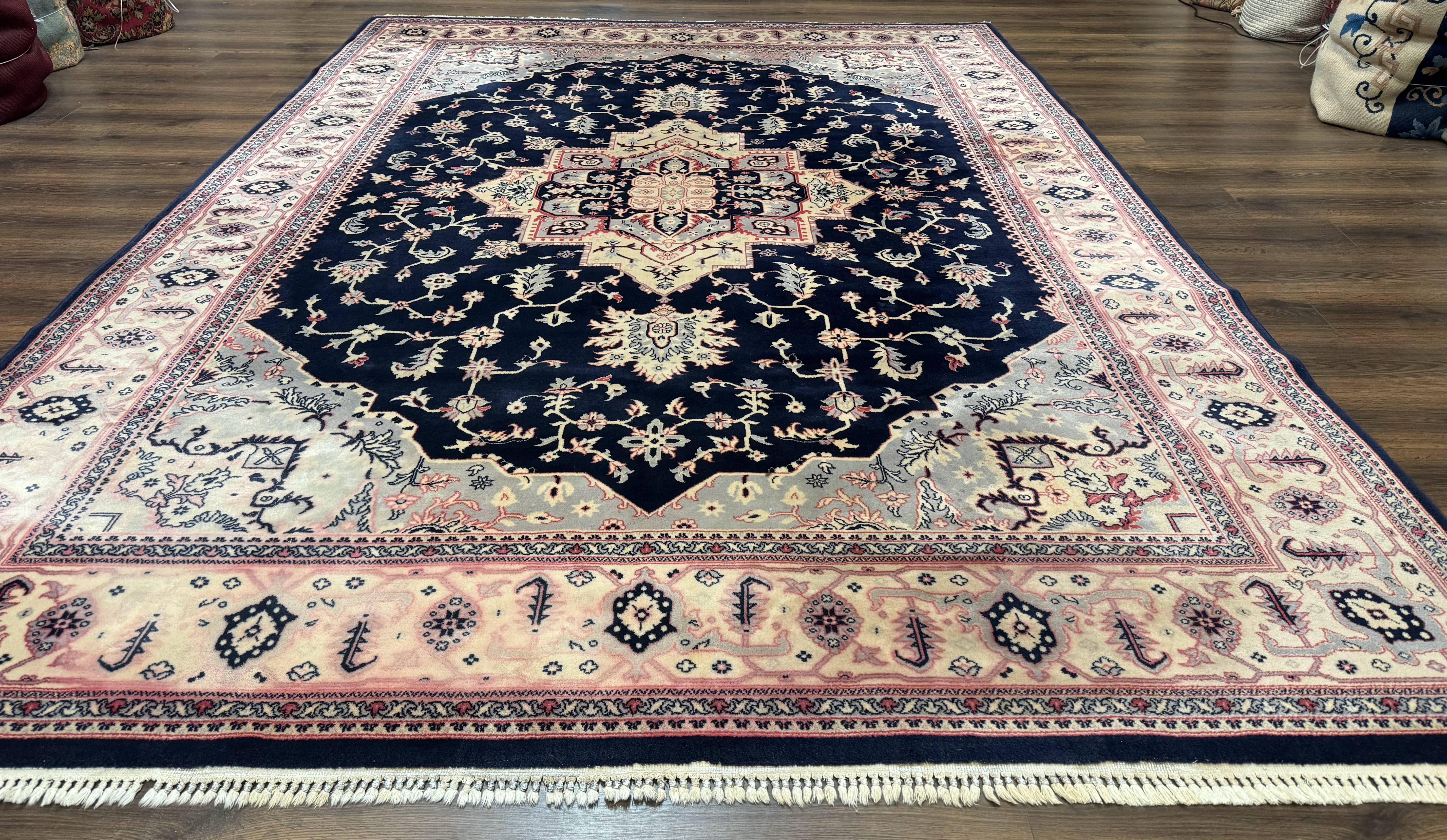 Karastan Rug 8x11 Navy Serapi, Kara Shah Rug, Navy Blue, Vintage Karastan Area Rug Wool Pile Karastan Rug - Jewel Rugs