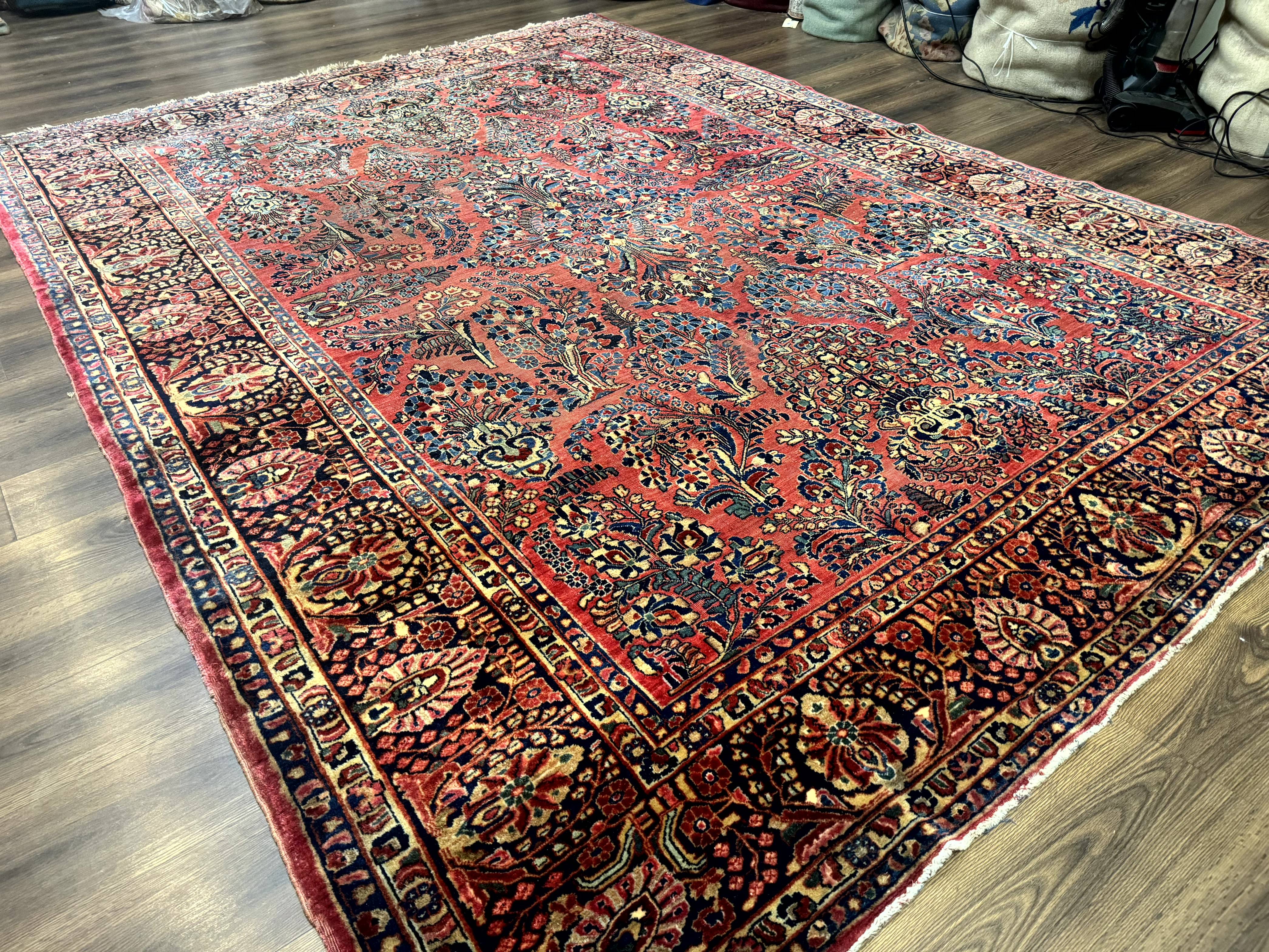 Antique Persian Sarouk Rug 9x12, Red, Floral - Jewel Rugs