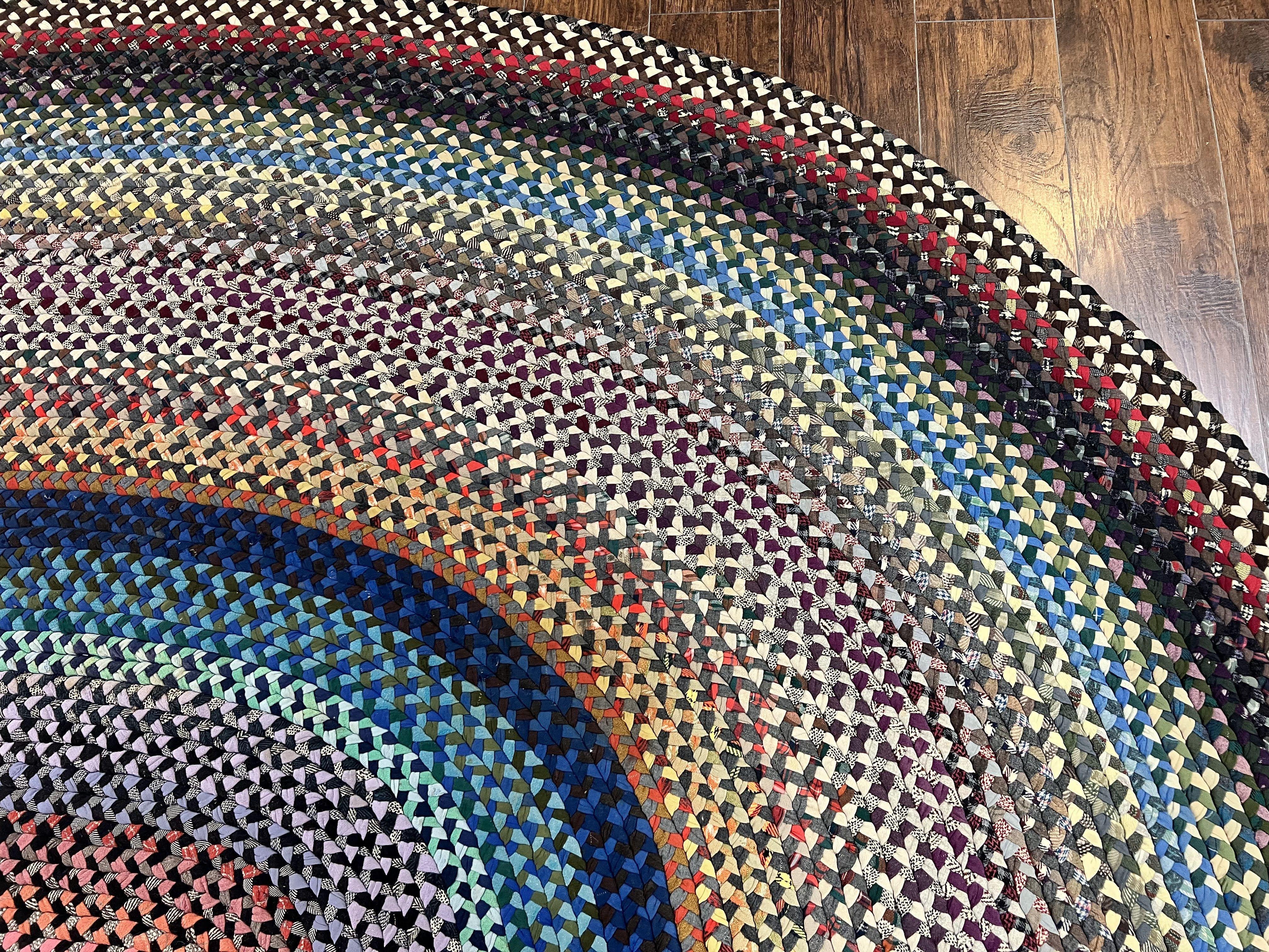 Large American Braided Rug 10x13, Colorful Wool Hand Braided Vintage Mid Century Braided Carpet, Large Multicolor Oval Braided Rug 10 x 13 - Jewel Rugs