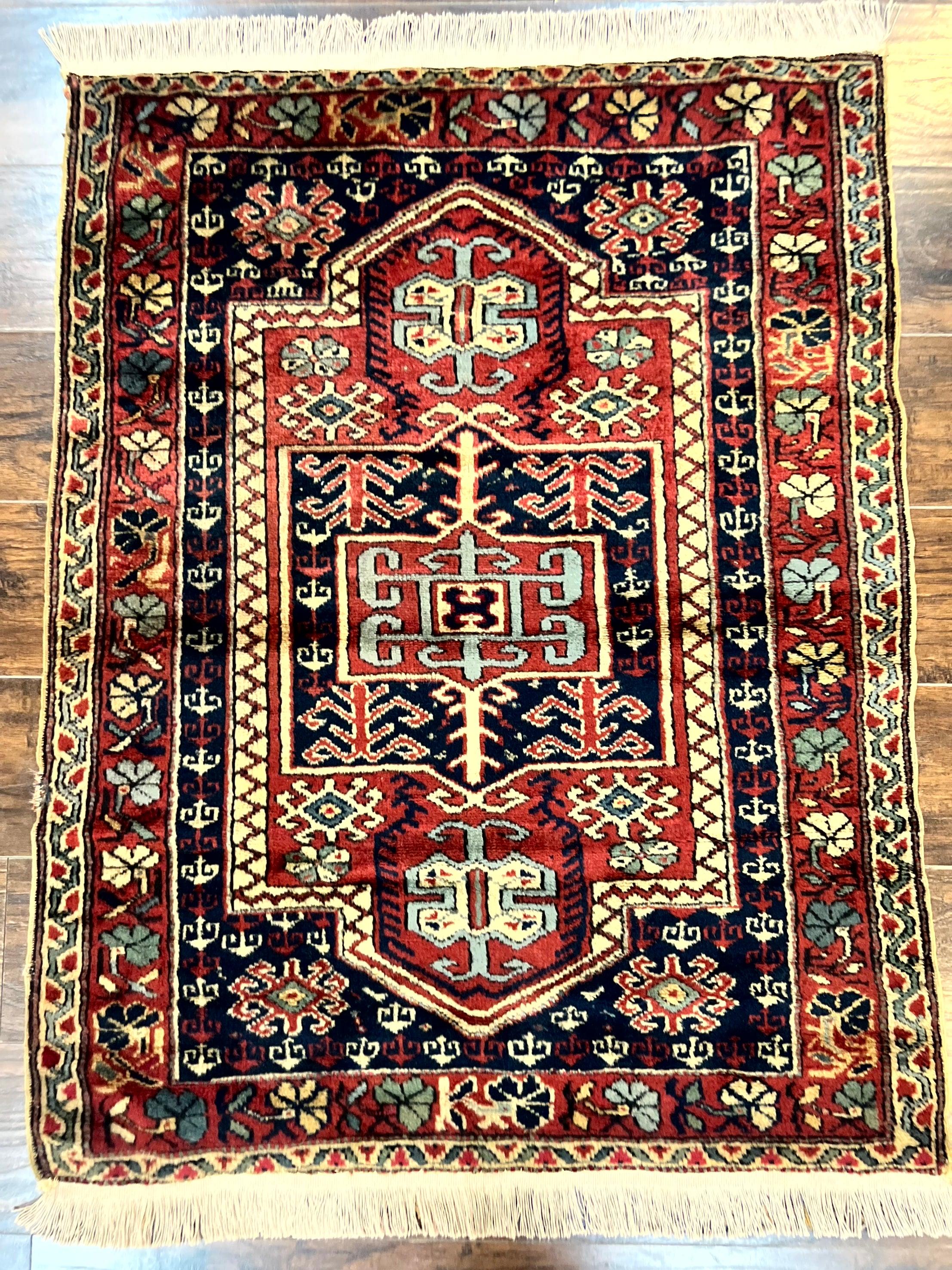 Antique Turkish Sparta Rug 3x4, Geometric Caucasian Pattern, Vintage Handmade Tribal Wool Carpet - Jewel Rugs