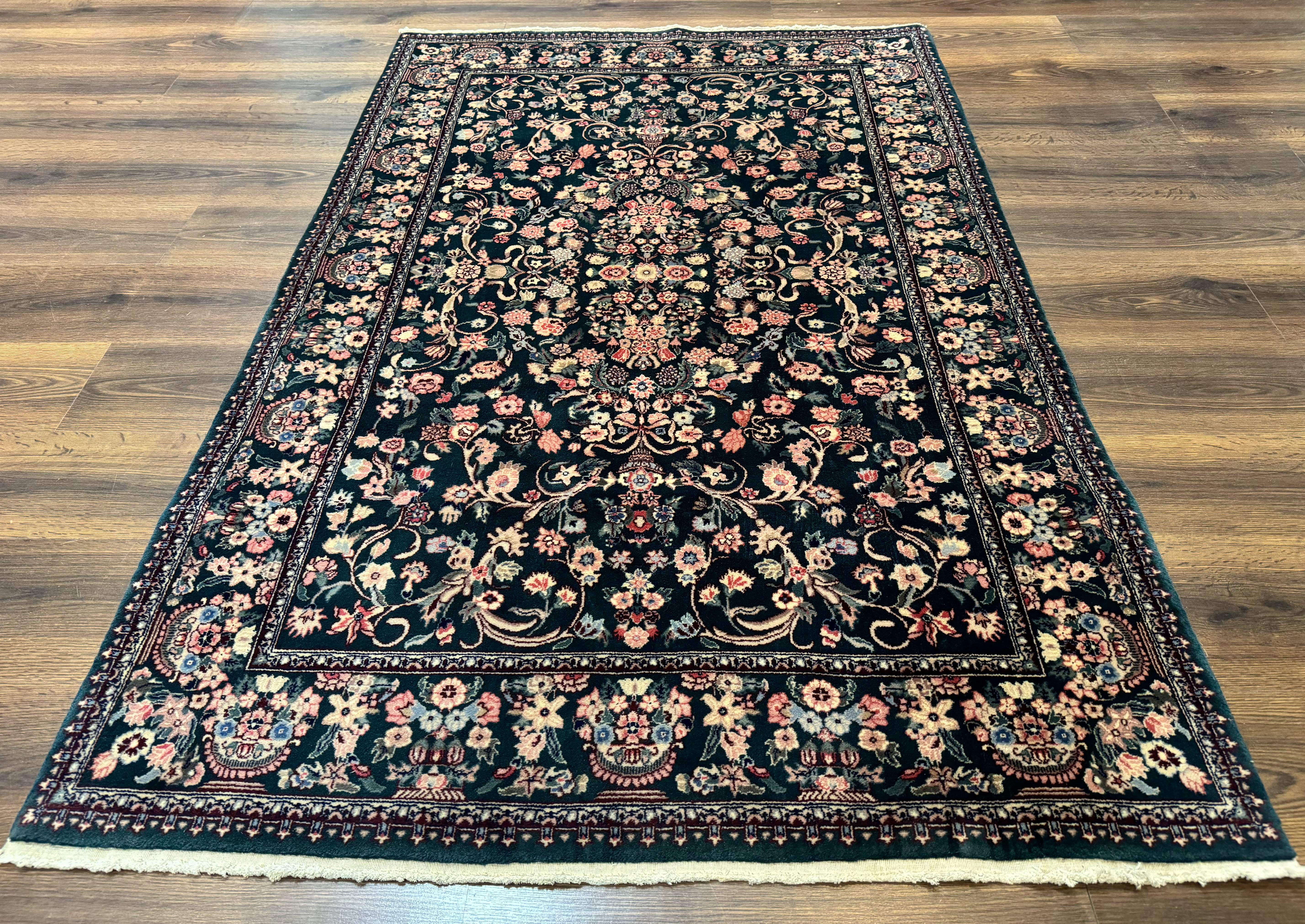Pak Persian Rug 4x6, Dark Green, Floral Roses Allover, Very Fine 320 KPSI - Jewel Rugs