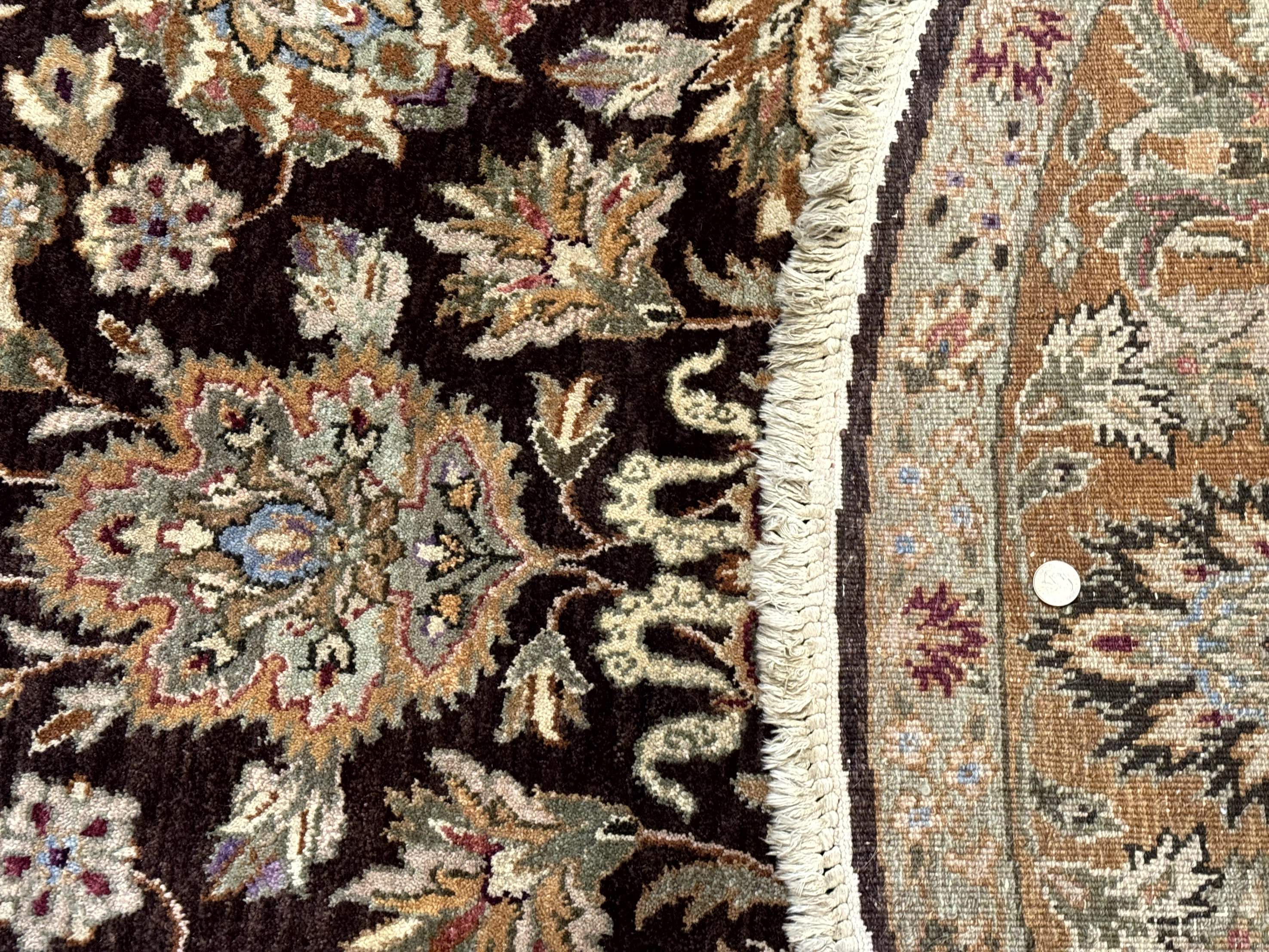 Round Indo Persian Rug 8x8, Mahal Sultanabad Traditional Wool Oriental Carpet, 8ft Round, Eggplant-Brown, Floral - Jewel Rugs