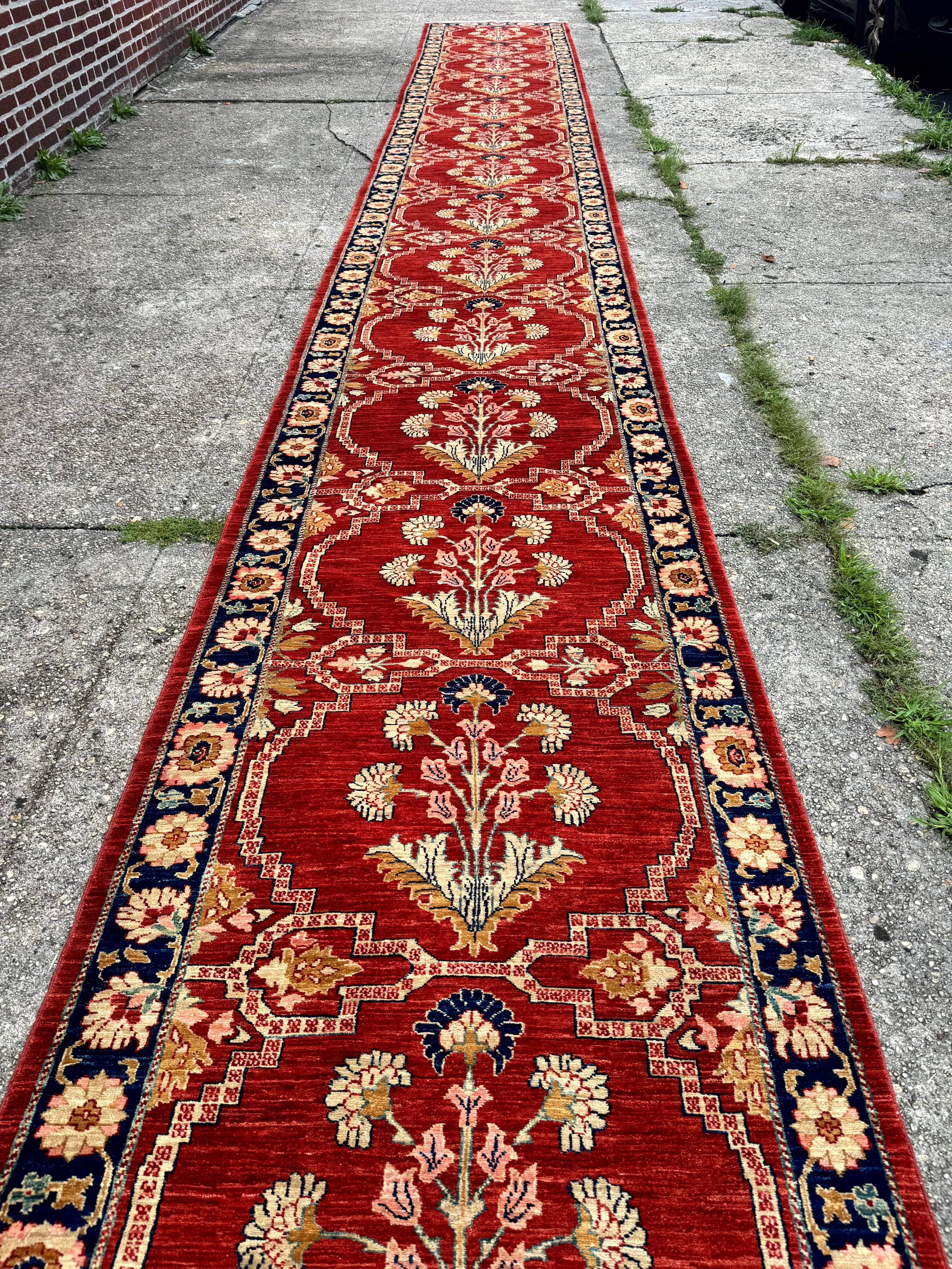 Rare Extra Long Runner Rug 3.9 x 50 ft, Handmade, Wool, Egyptian, Red, Floral, Custom Size - Jewel Rugs