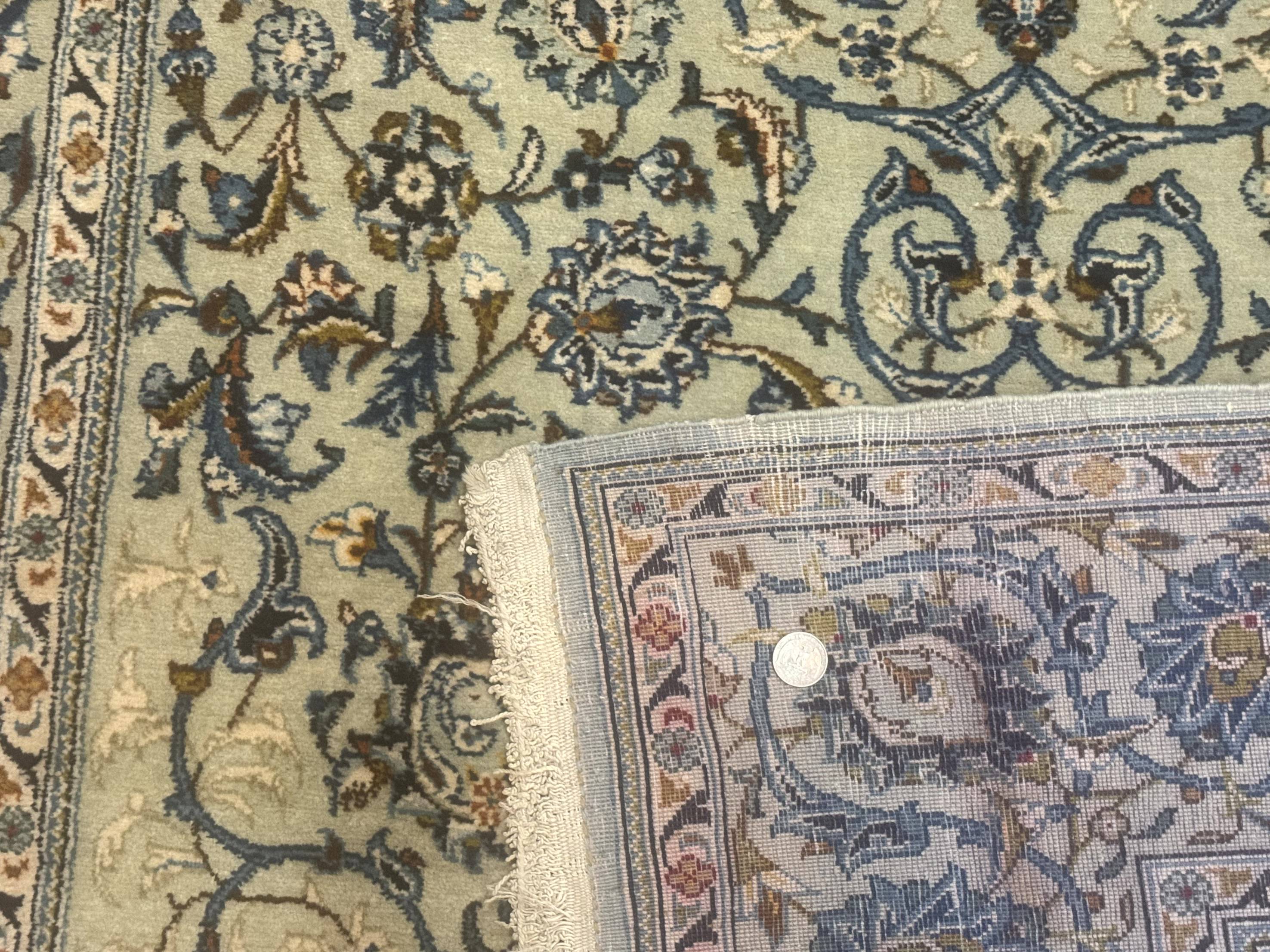 Persian Kashan Rug, Unique Colors, 225 KPSI, Light Green and Light Blue - Jewel Rugs