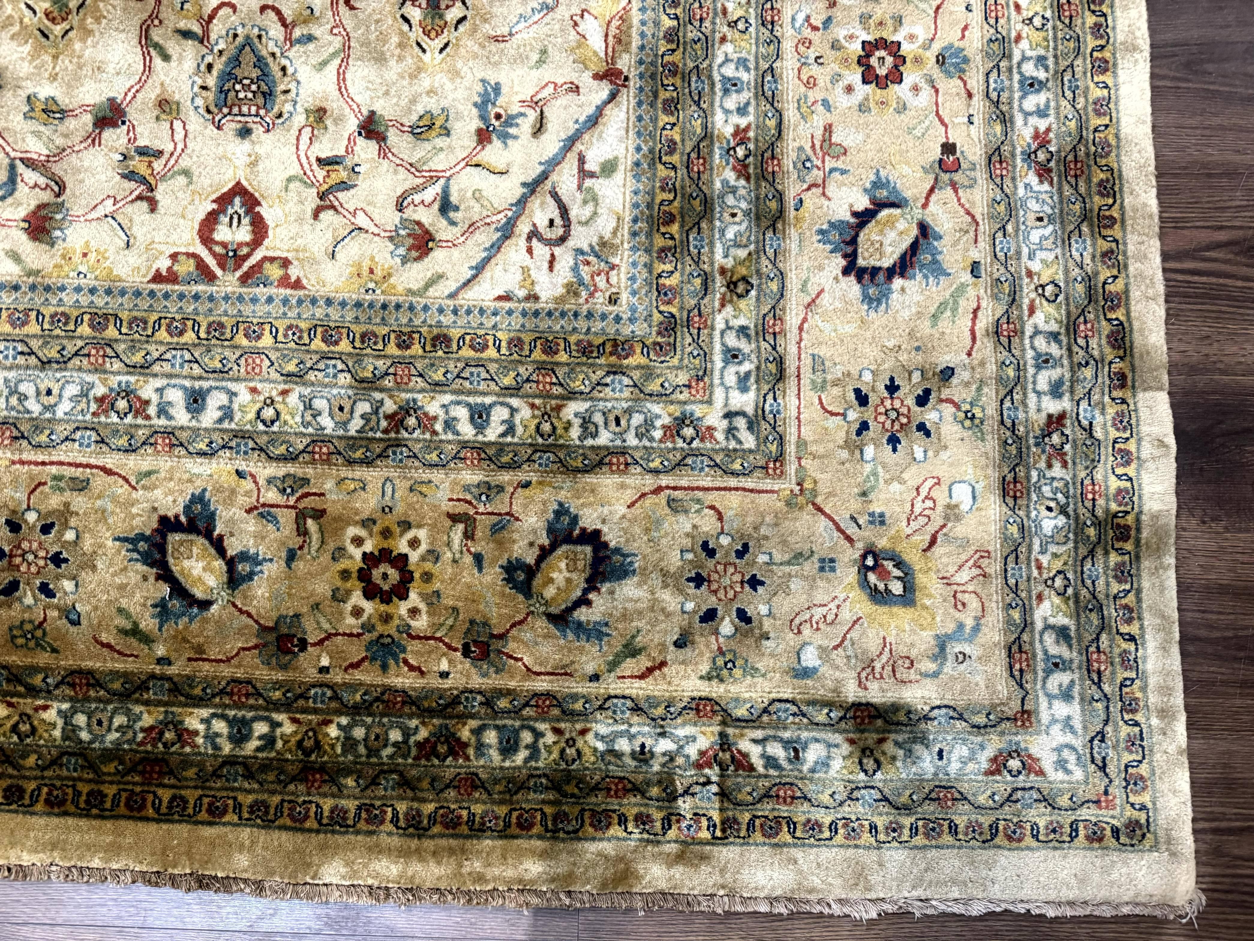 Palace Sized Indo Persian Tabriz Rug 12x18, Tan, Hand Knotted Handmade Oversized Wool Area Rug, Allover Pattern, Fine 225 KPSI - Jewel Rugs