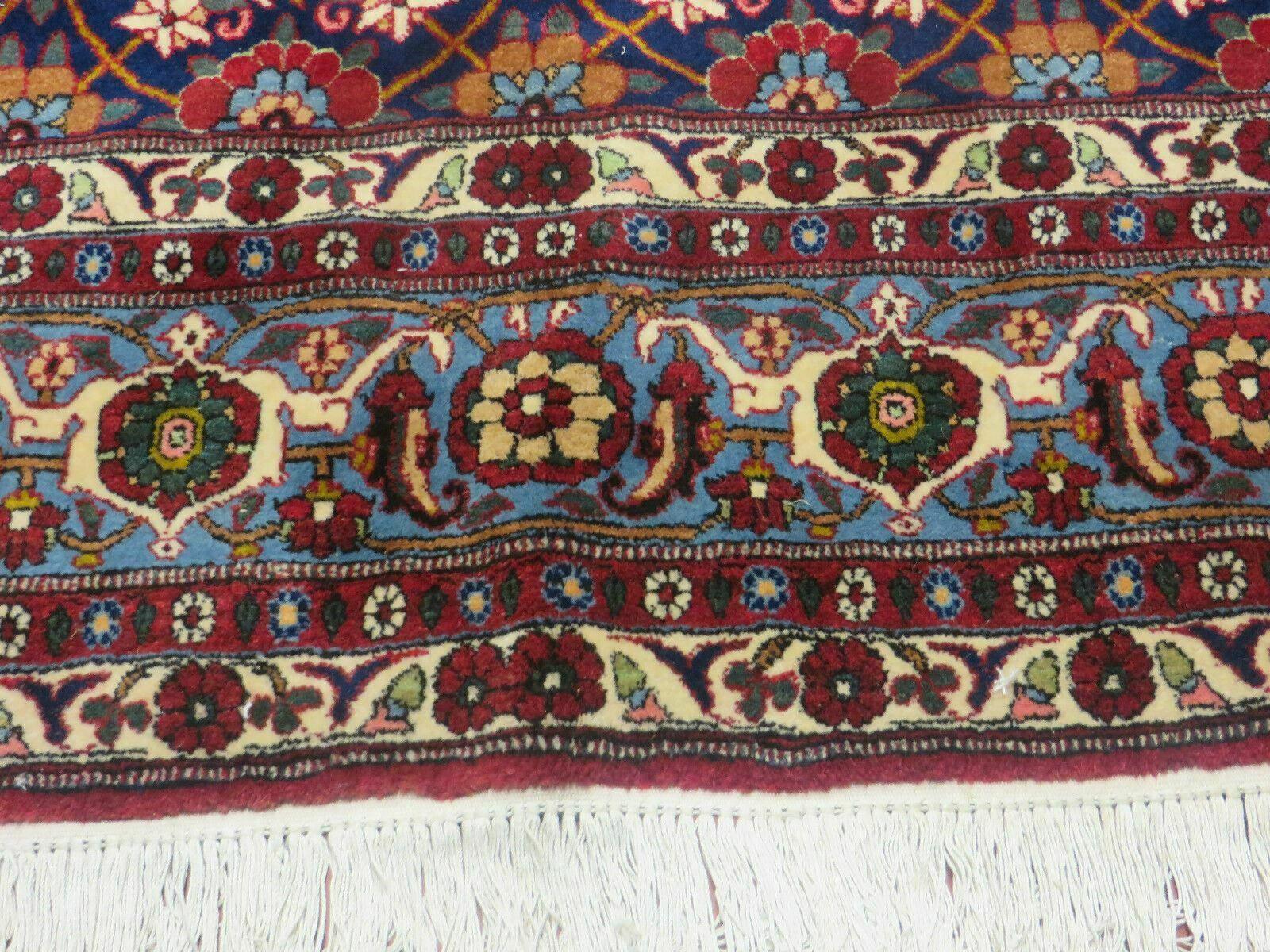 Navy Blue Antique Persian Rug 7x11, Veramin Mina Khani Repeated Allover Pattern, Vintage Authentic Hand Knotted Handmade Wool Room Sized Carpet - Jewel Rugs