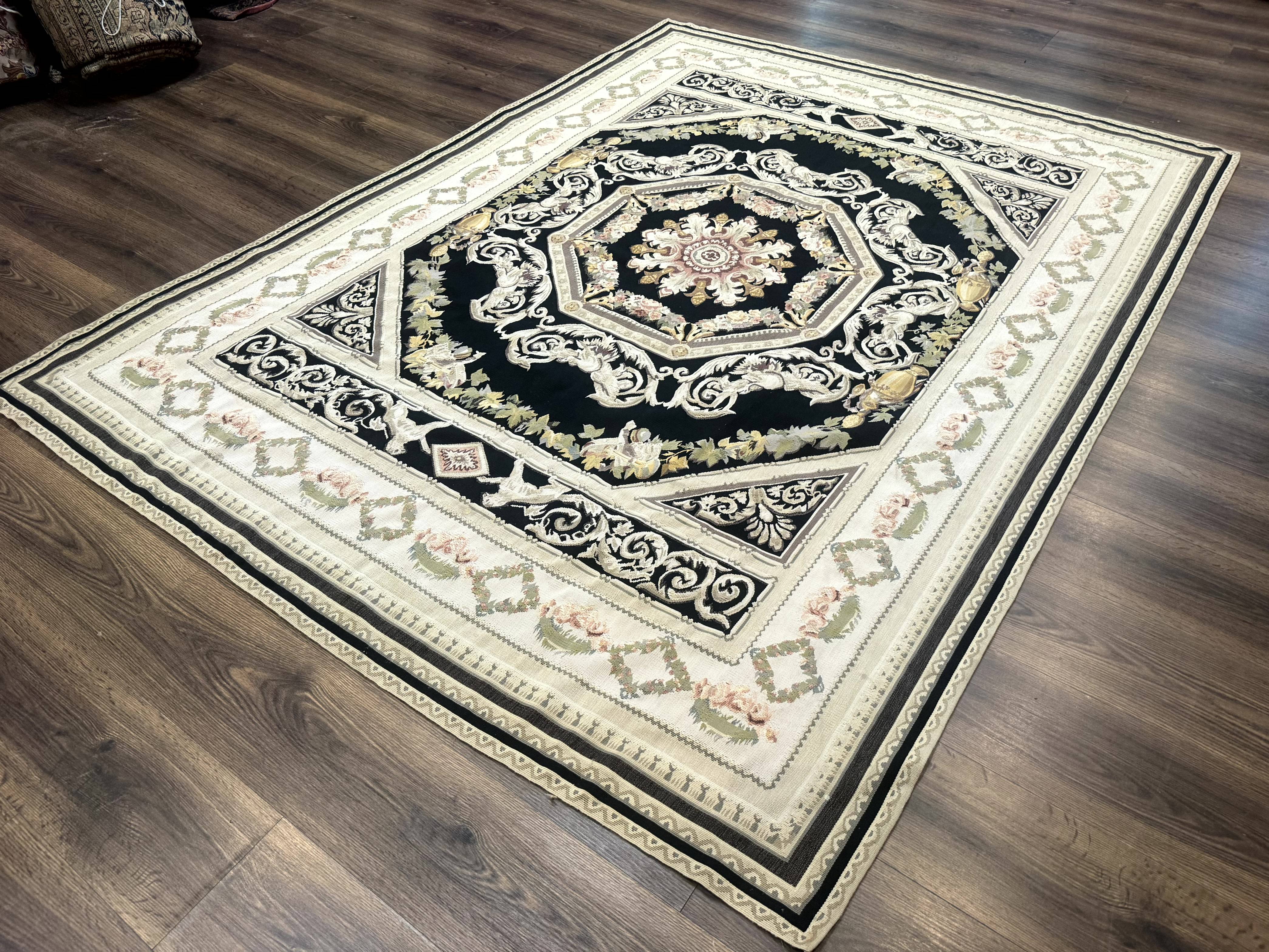 Aubusson Rug 6x8, European Design, Lion Pictorials, Black - Jewel Rugs