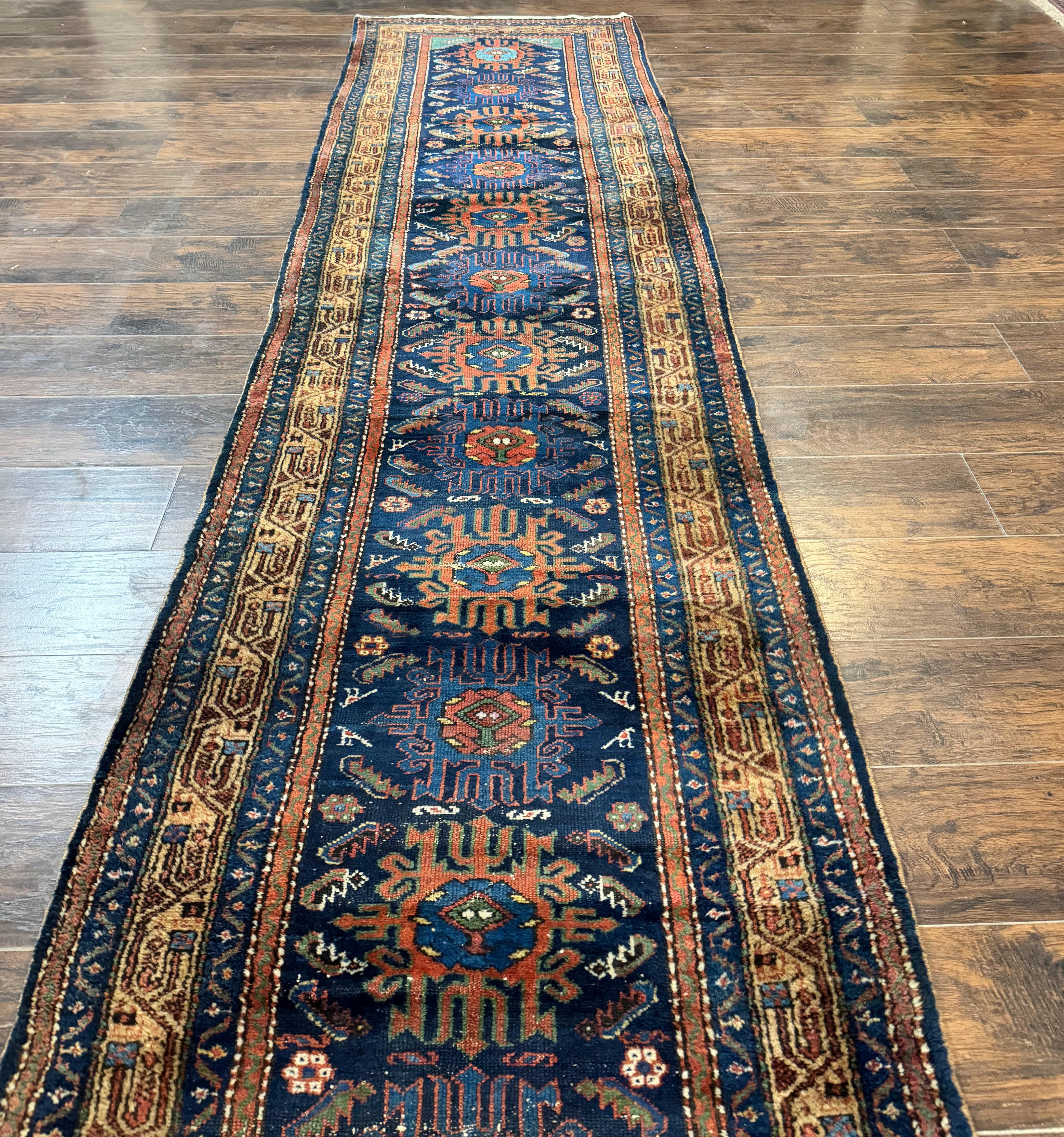 Antique Persian Sarab Runner 3x17, Blue Persian Runner Rug, Long Handmade Wool Carpet for Hallway, Rare, Tribal - Jewel Rugs