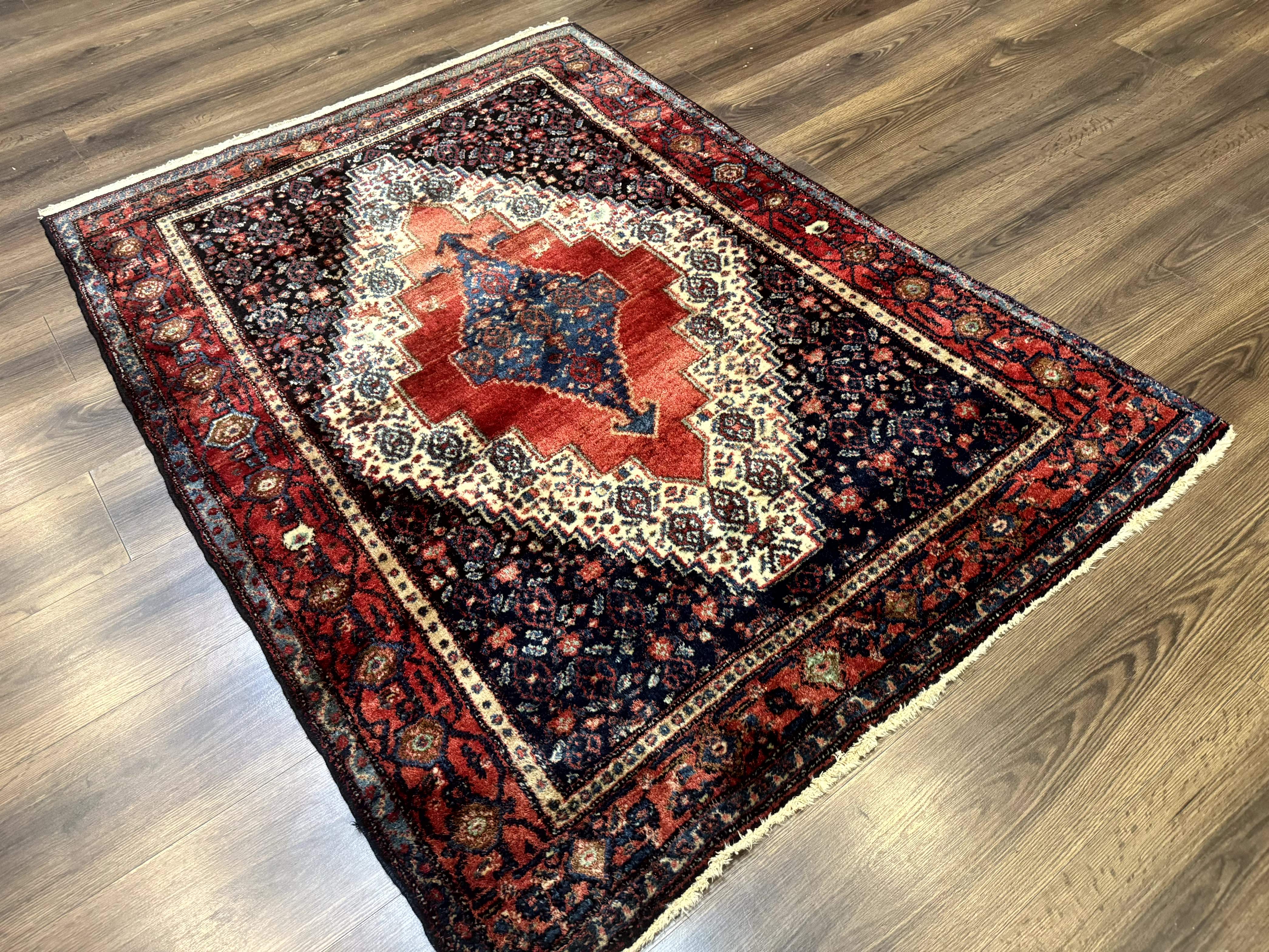 Antique Persian Kurdish Senneh Rug 4x5 Tribal Carpet Wool Geometric Medallion - Jewel Rugs