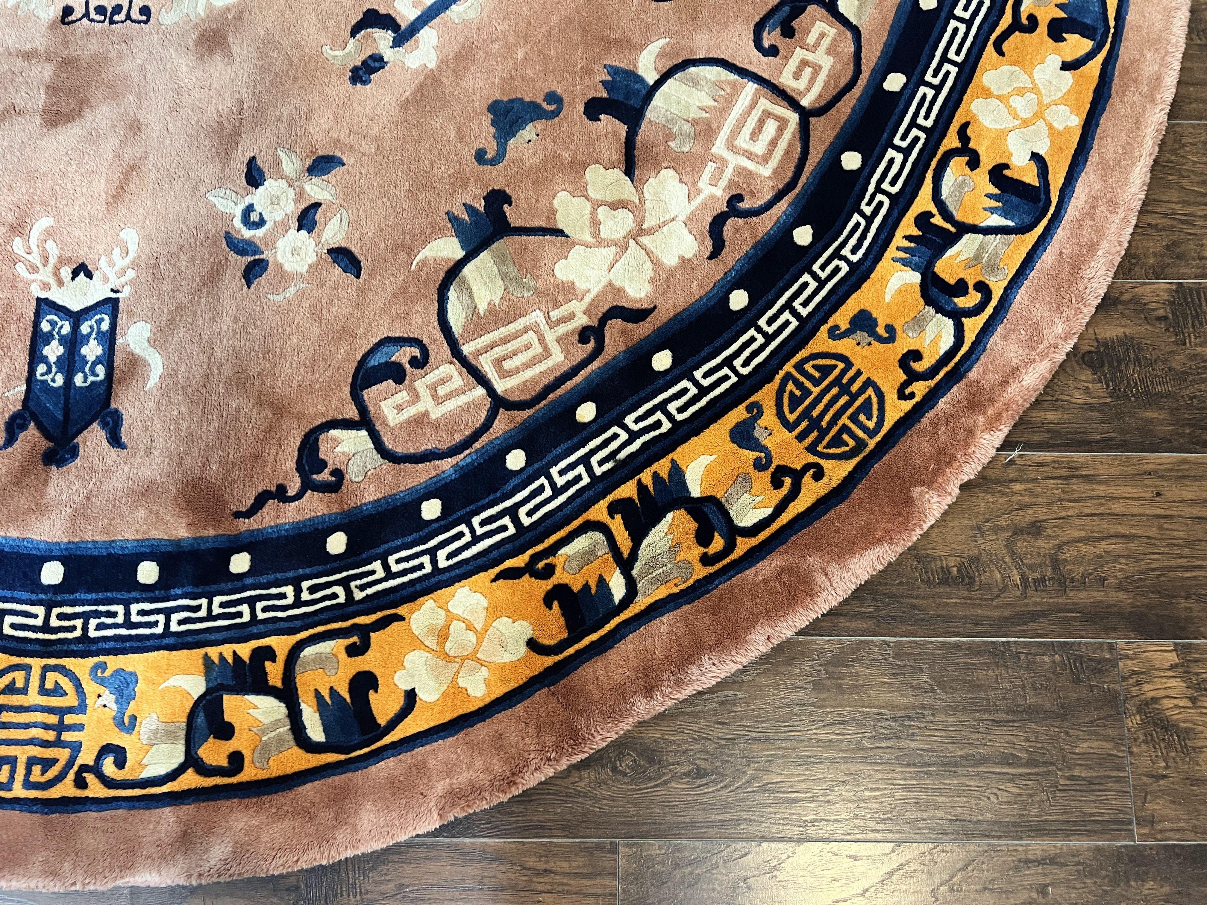 Antique Round Chinese Wool Rug 8x8, Chinese Peking Carpet, Asian Oriental Carpet 8 x 8 ft, Chinese Art Deco Rug, Nichols Rug - Jewel Rugs