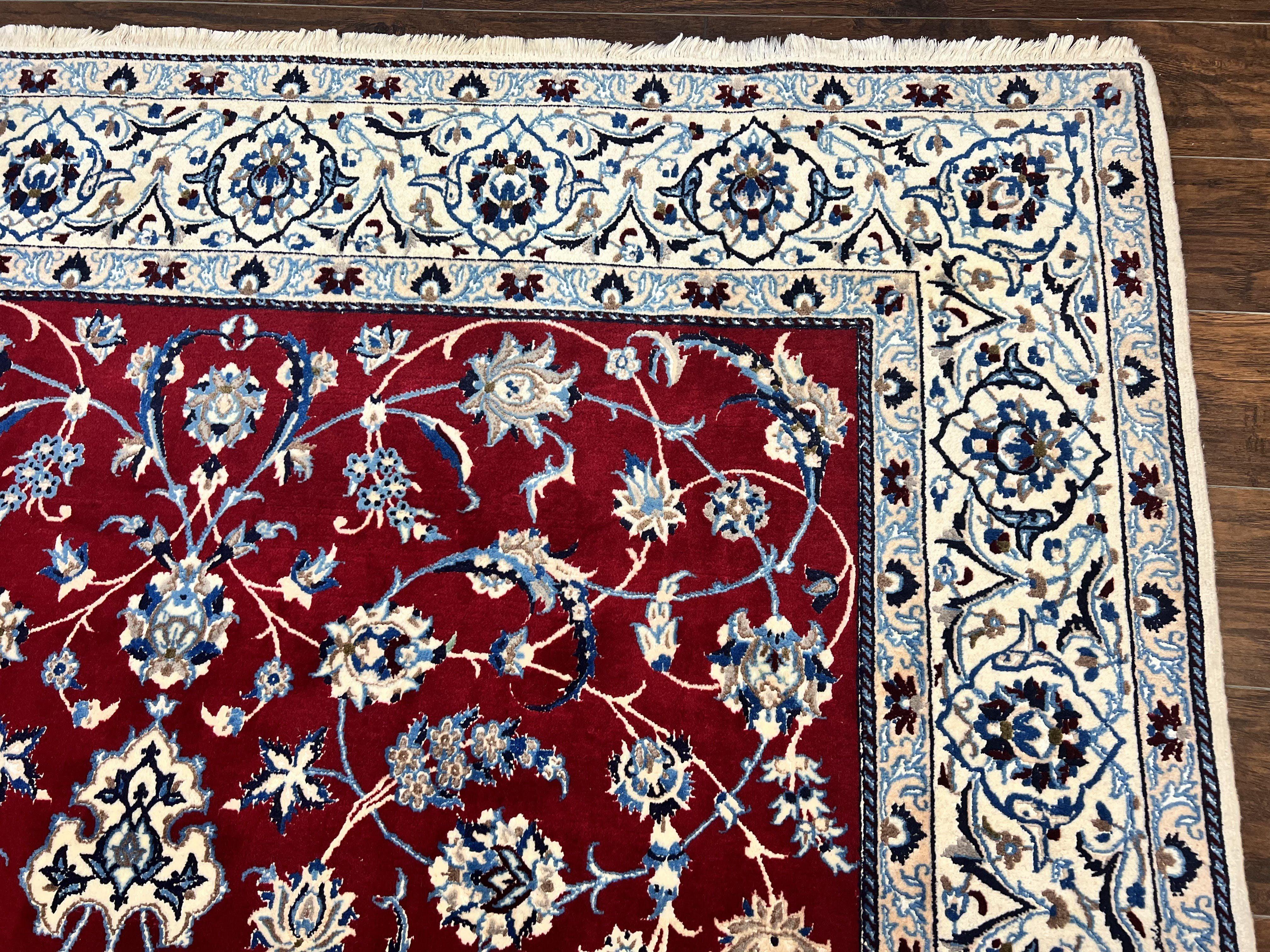 Persian Nain Rug 6x10, Wool and Silk Highlights, Red and Ivory, Floral Medallion, Vintage Handmade Hand Knotted, Fine 225 KPSI, Traditional Rug - Jewel Rugs