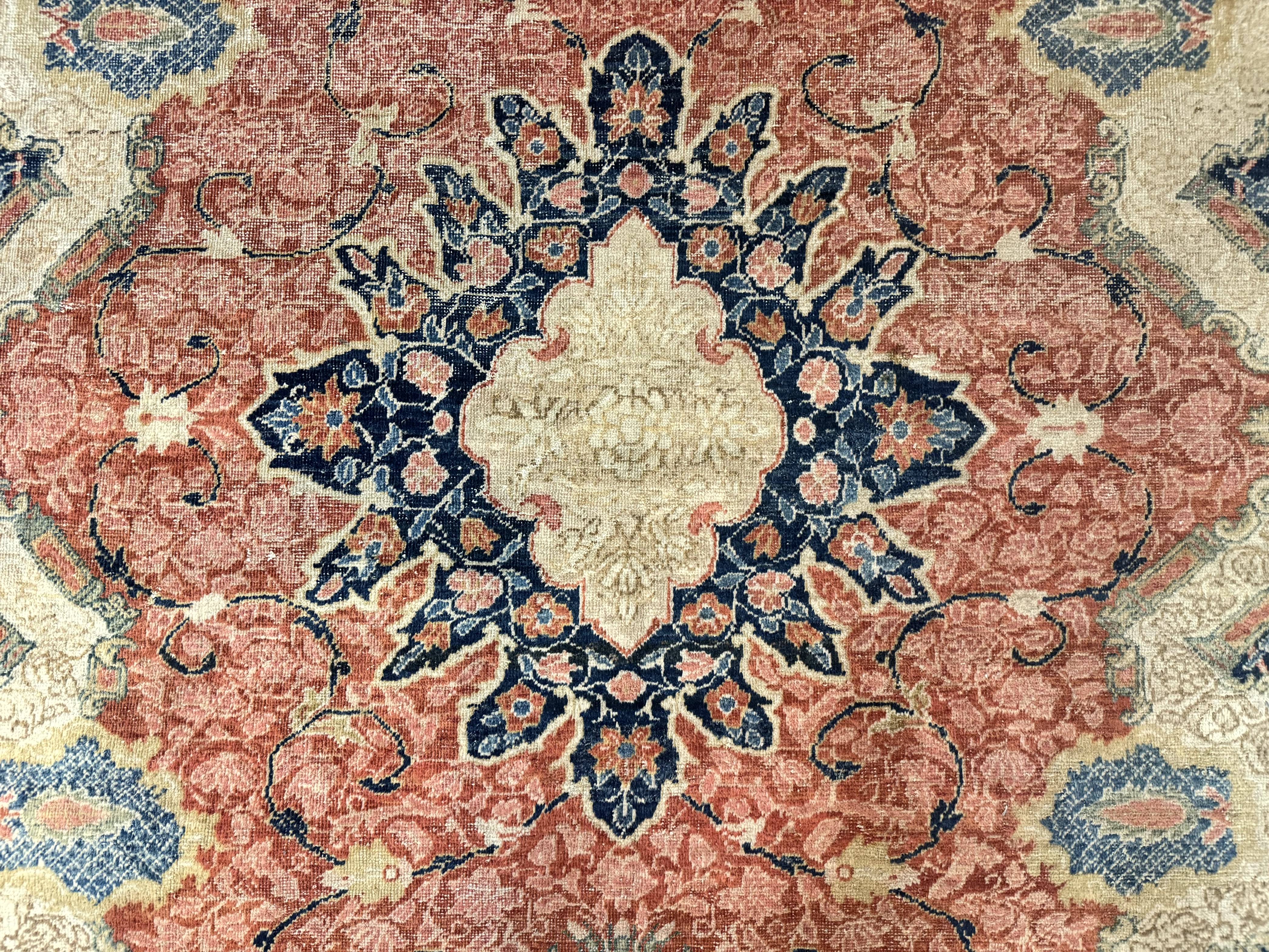 Antique Persian Sarouk Rug 9x12, Boteh Paisleys, Light Red Navy Blue - Jewel Rugs