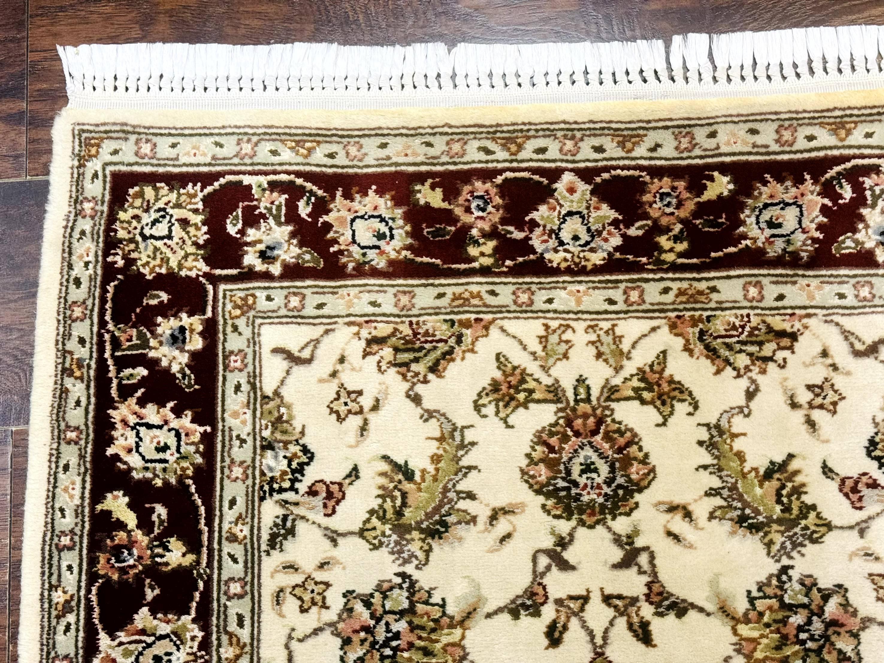 Pak Persian Runner Rug 2.8 x 8, Handmade Vintage Carpet, Beige and Maroon, Wool and Silk Highlights - Jewel Rugs