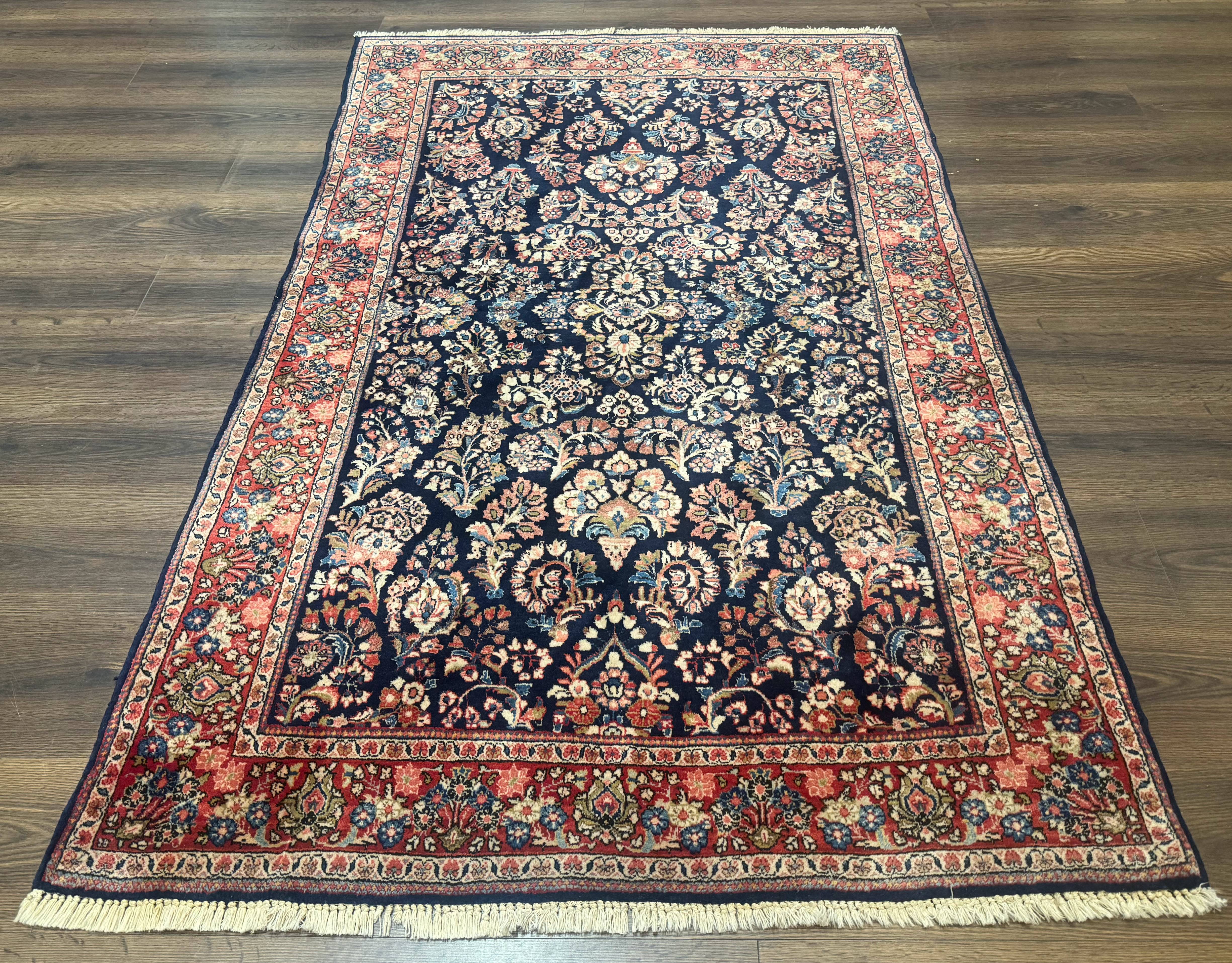 Navy Blue Persian Rug 4x6, Sarouk Mohajeran Carpet, Antique Persian Rug, Floral - Jewel Rugs