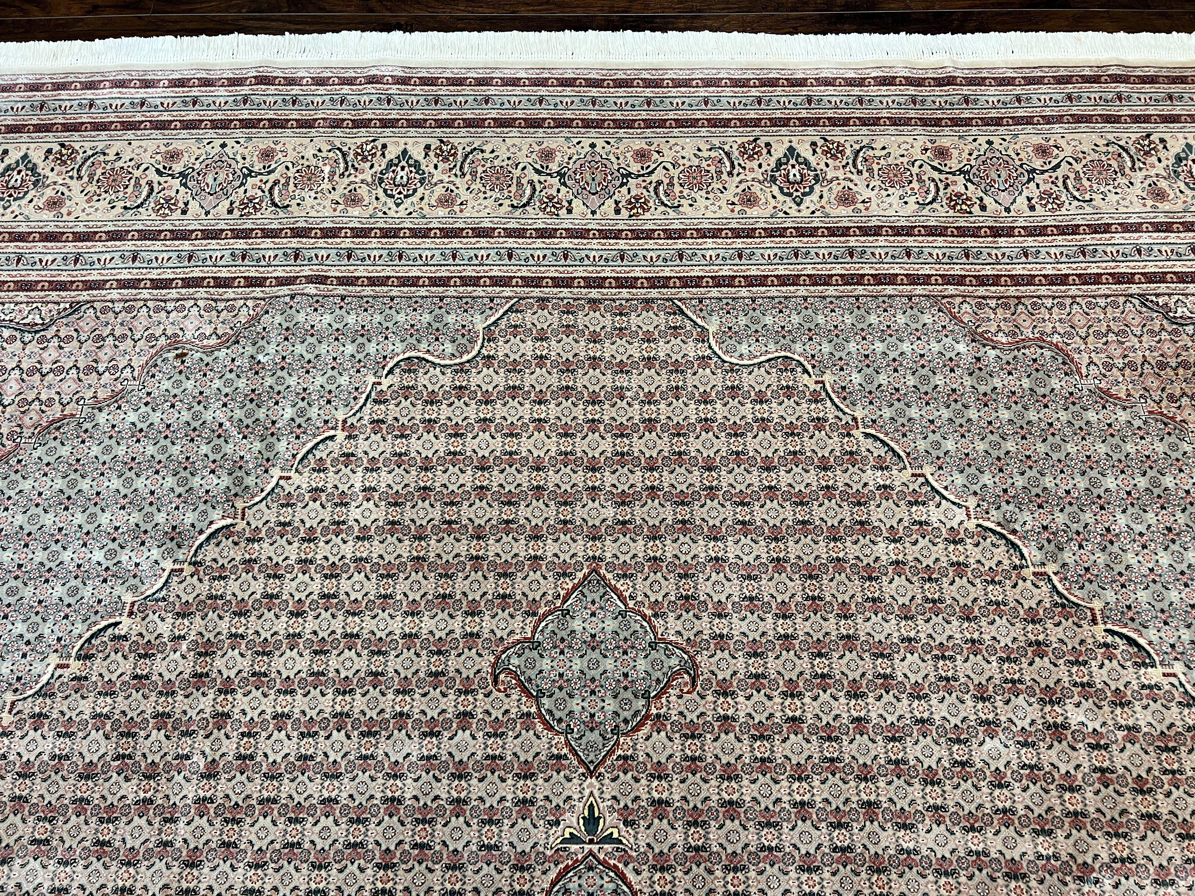 Pak Persian Rug 12x15, Wool & Silk Hand Knotted Vintage Carpet, Mahi Herati Pattern, Beige, Traditional Oversized Extra Large Oriental Rug - Jewel Rugs