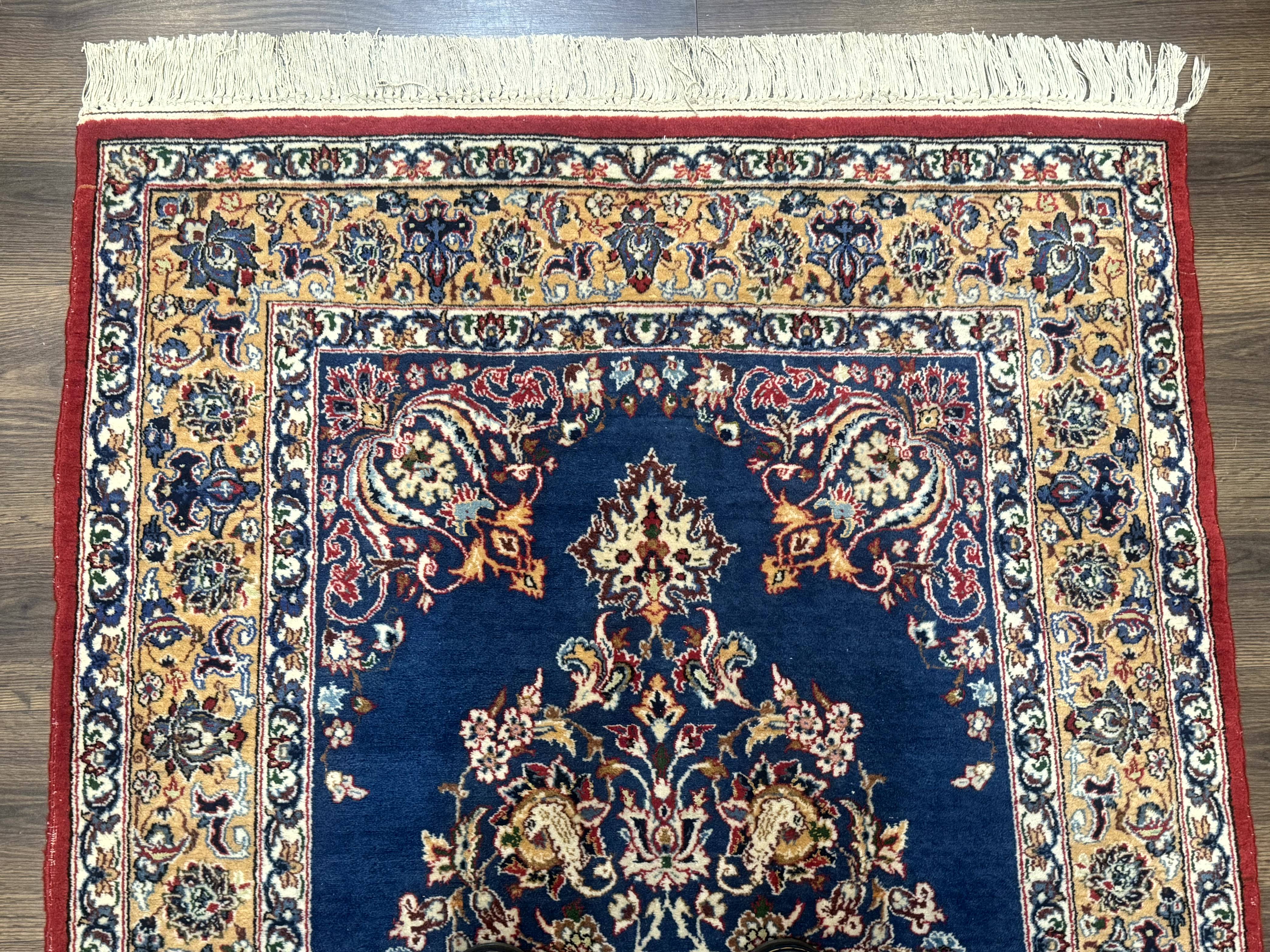 Blue Persian Qum Rug 3.6 x 5, Floral Medallion, Fine 310 KPSI - Jewel Rugs