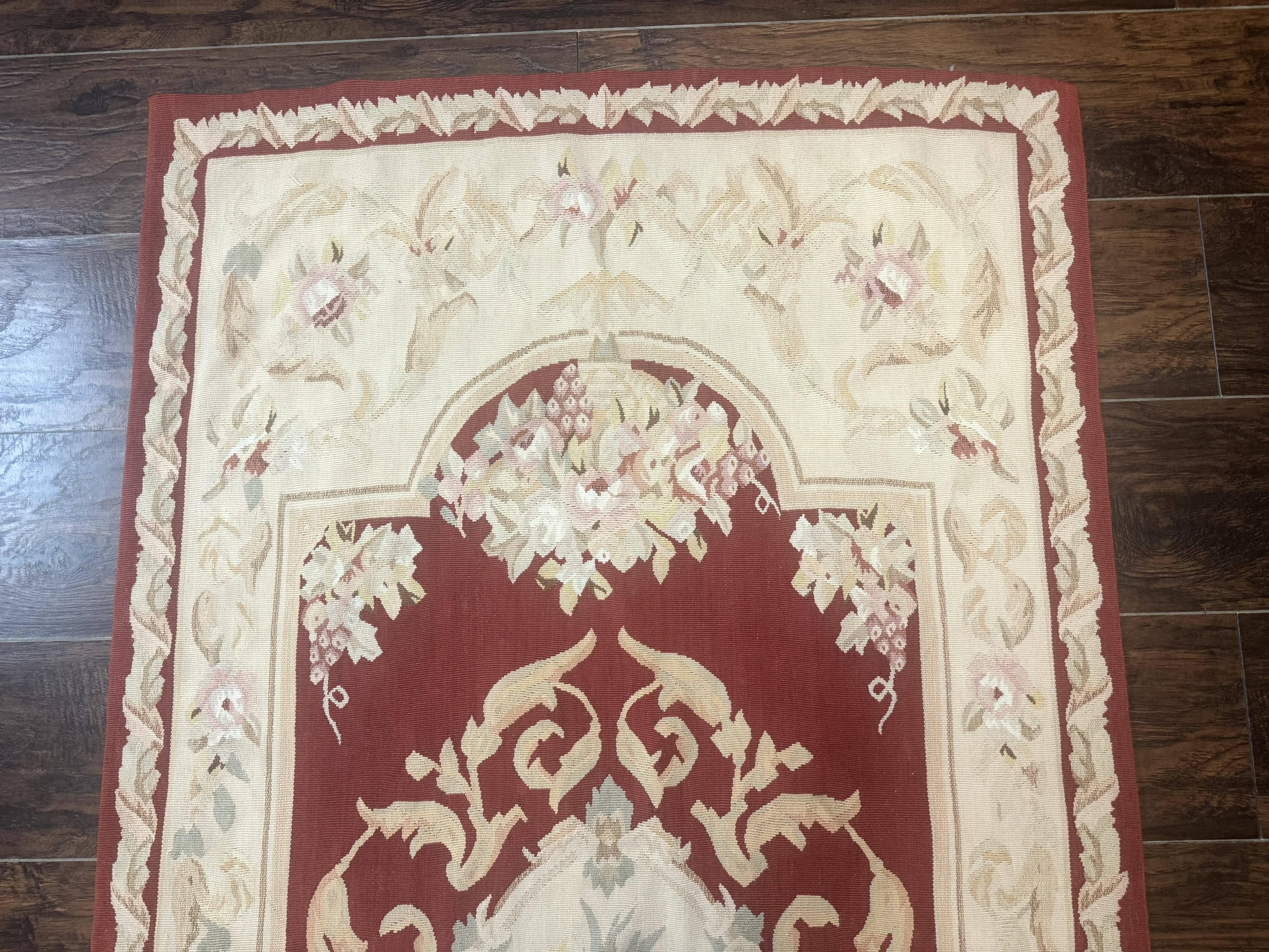 Aubusson Runner Rug 3x10, European Design, Red and Beige, Elegant, Handmade Wool Rug - Jewel Rugs
