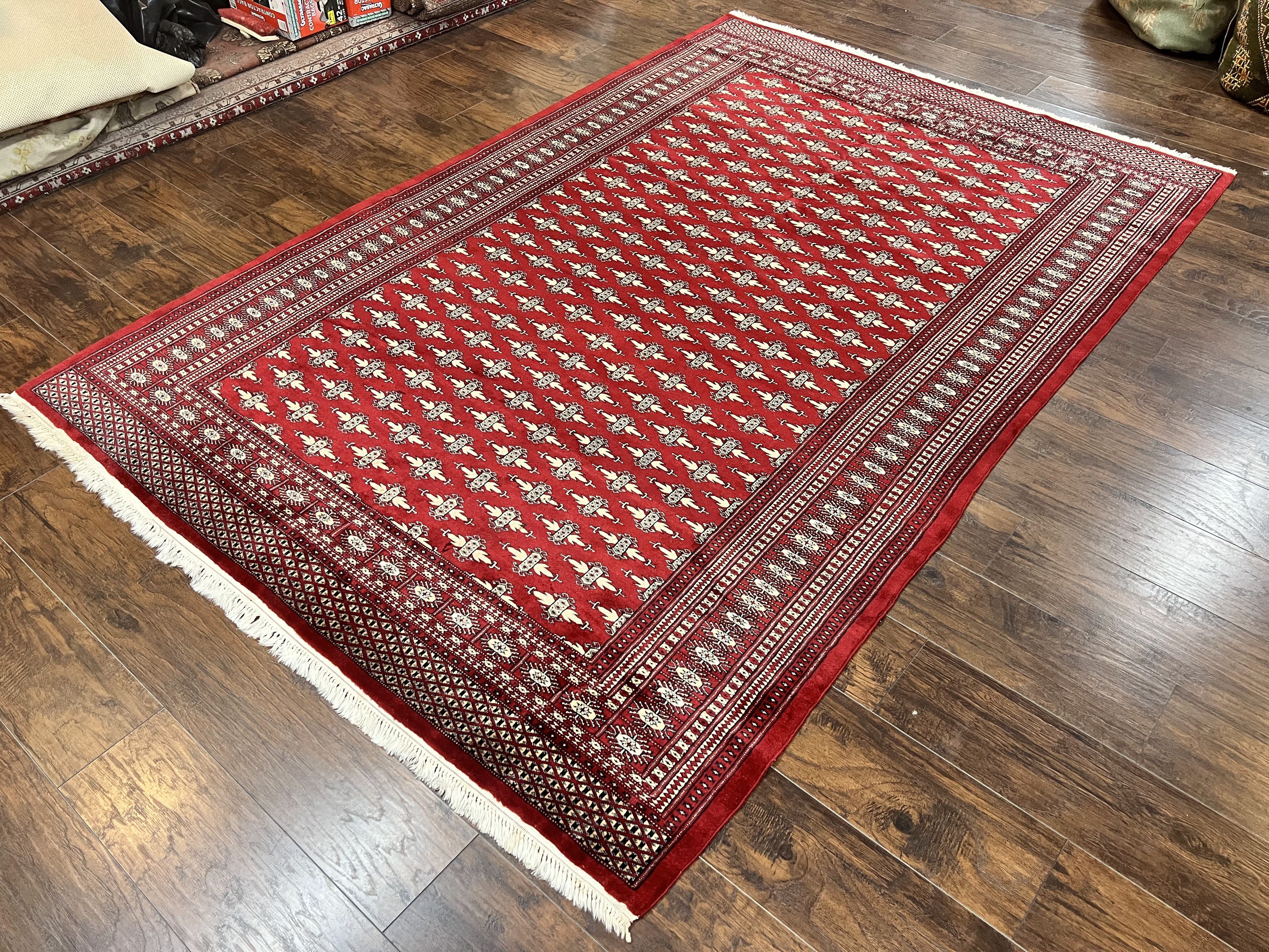Pakistani Turkoman Bokhara Rug 6x9, Fine Wool Vintage Hand Knotted Handmade Yamud Oriental Carpet 6 x 9, Red Turkoman Rug, Tribal Rug - Jewel Rugs