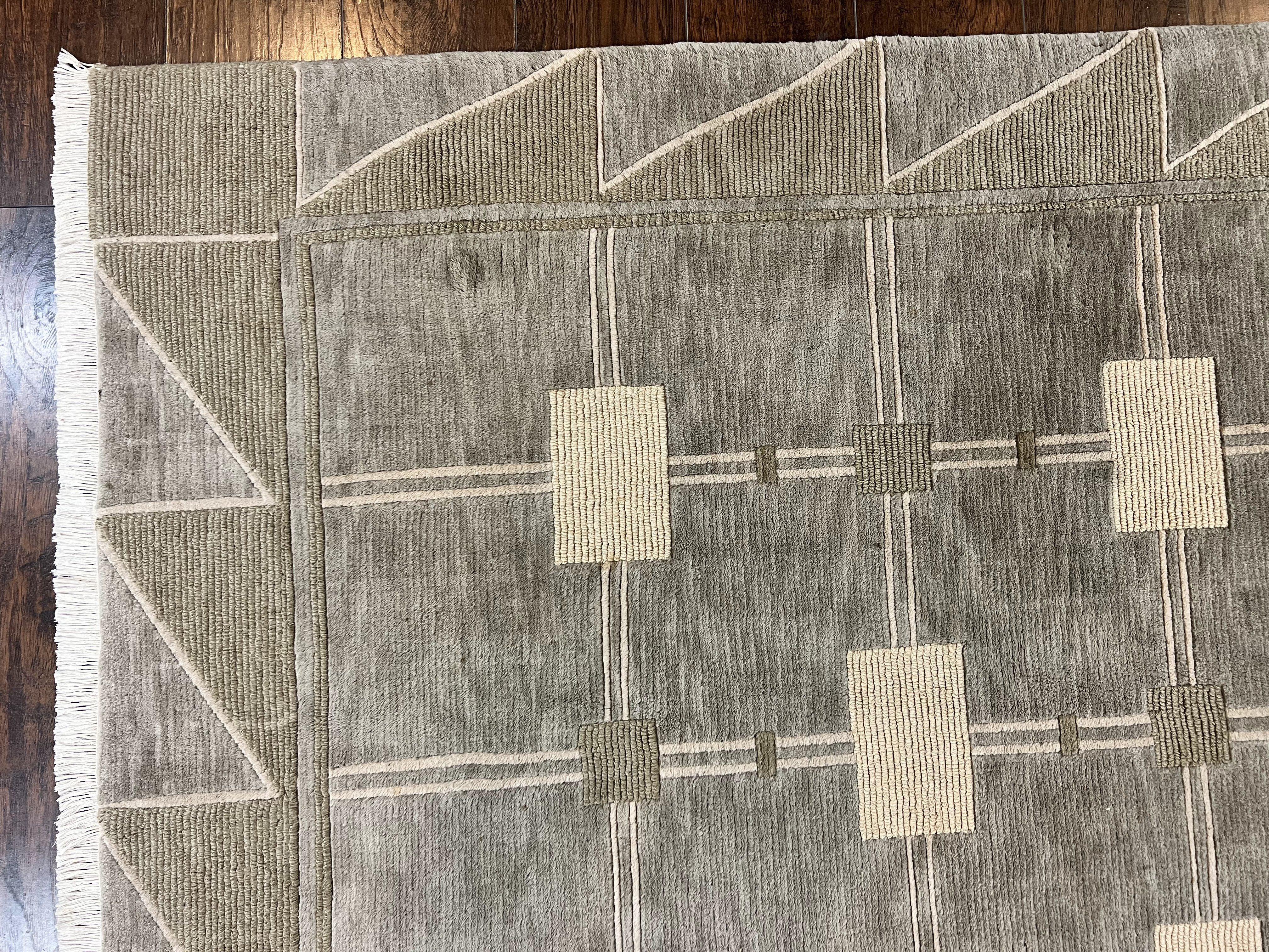 Modern Tibetan Rug 8x10, Abstract Handmade Wool & Silk Highlights Nepali Hand Knotted Carpet 8 x 10 ft, Room Sized Handmade Contemporary Rug - Jewel Rugs