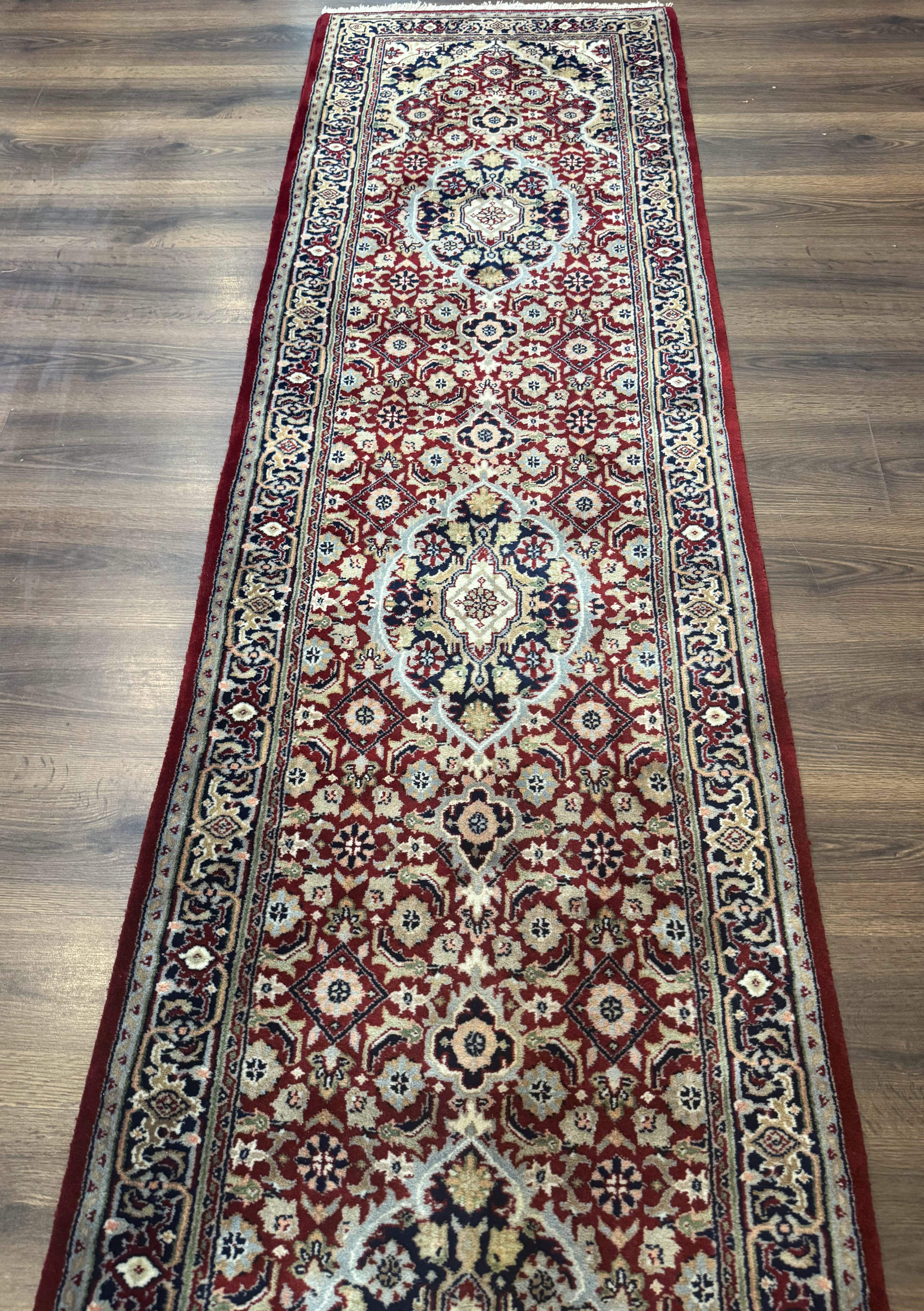Indo Persian Sarouk Runner Rug 2.6 x 10, Floral Medallions, Traditional, Wool - Jewel Rugs