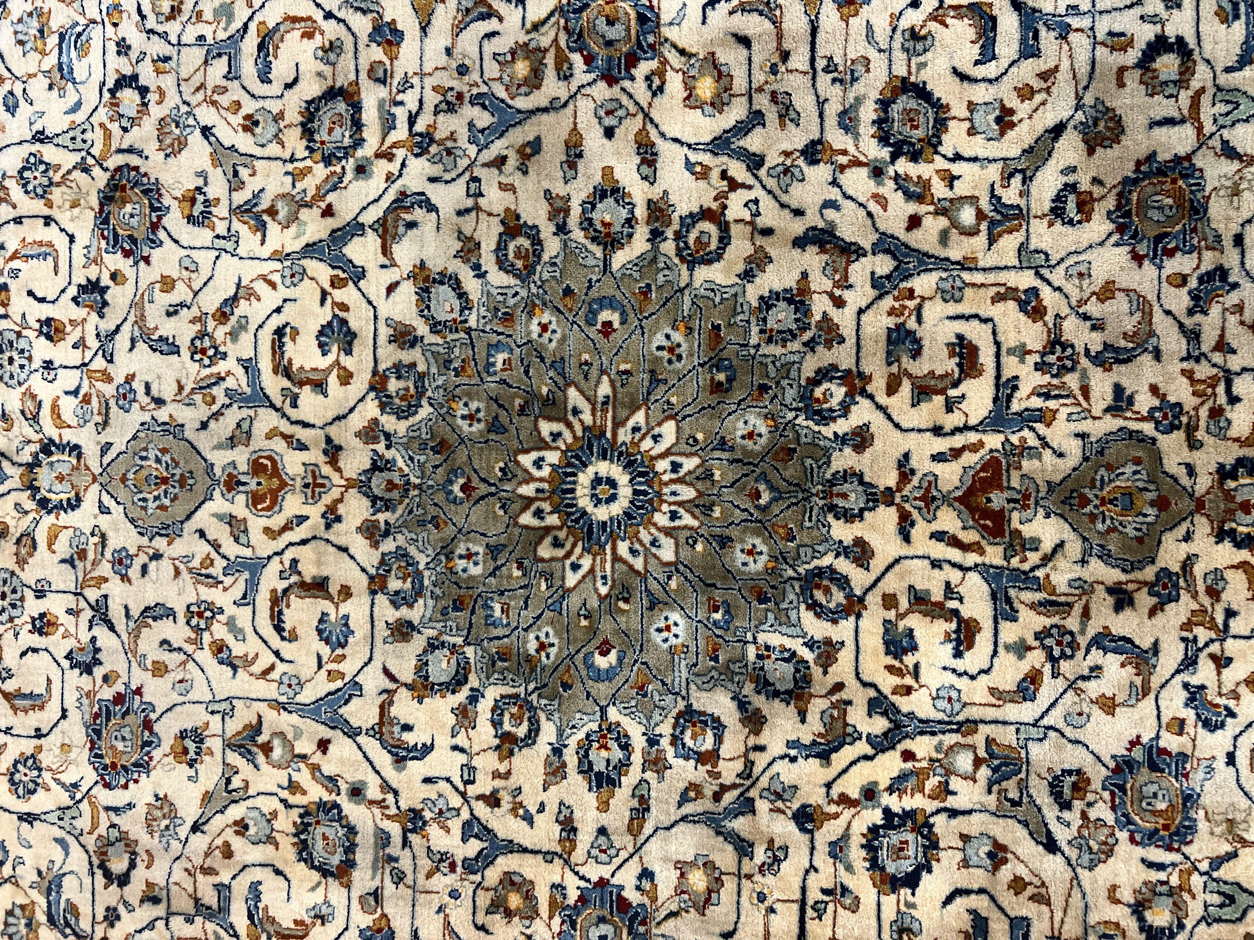 Persian Kashan Rug 10x13, Floral Medallion, Cream, Hand Knotted Antique Persian Carpet, Large Wool Rug - Jewel Rugs