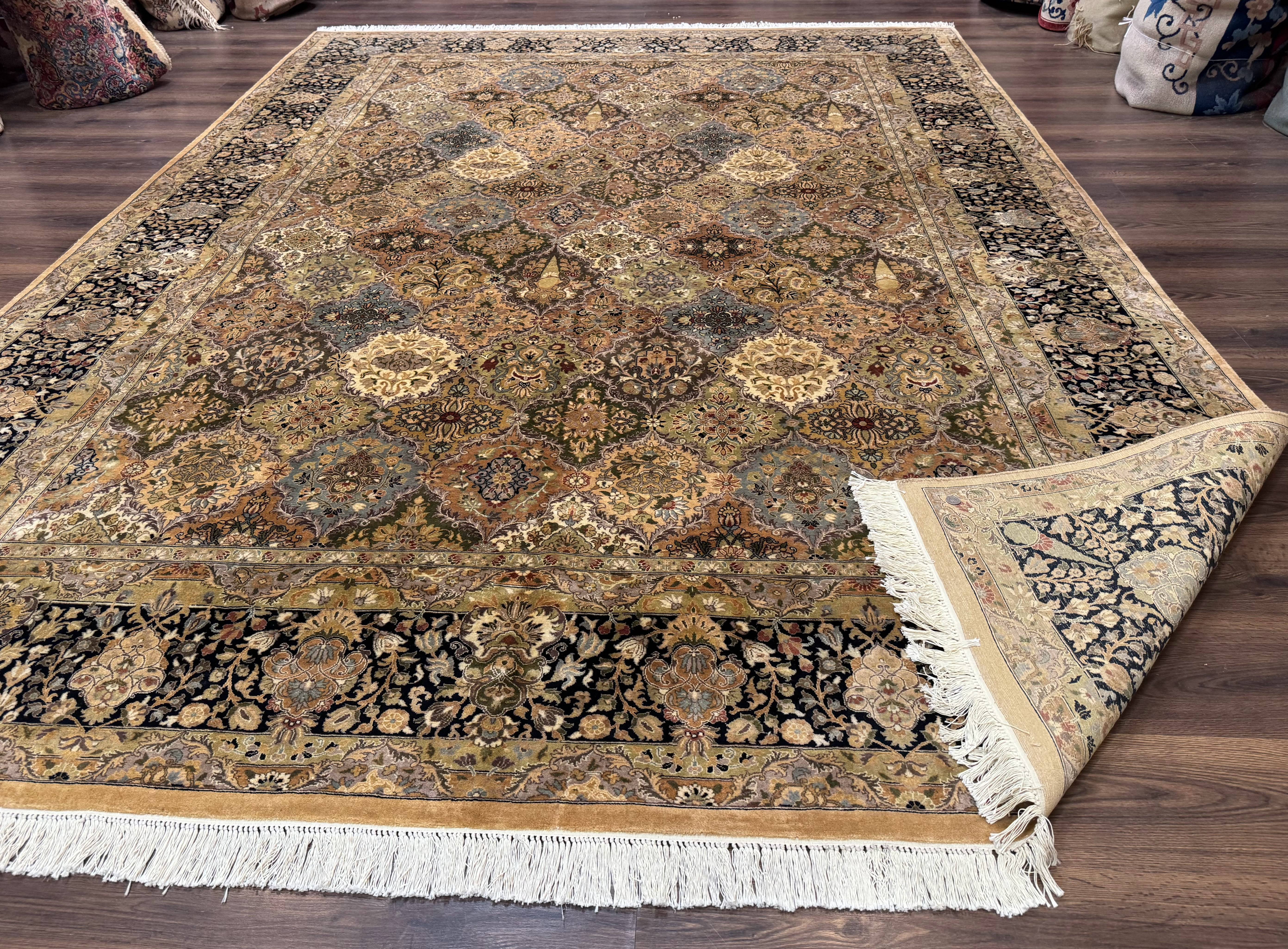 Pakistani Persian Rug 9x12, Multicolor Panel Design, Tan-Gold, Fine 270 KPSI - Jewel Rugs