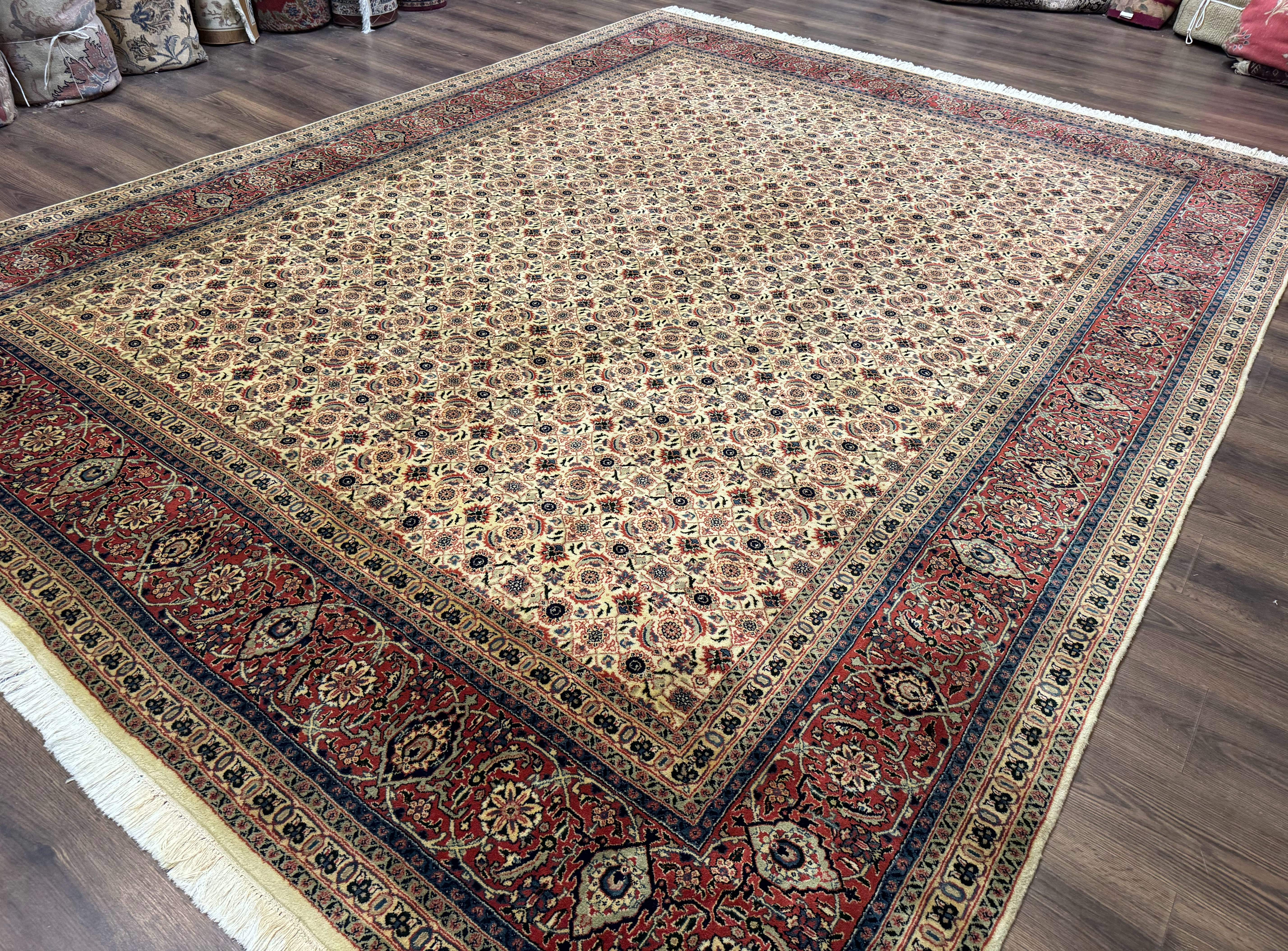 Indo Persian Rug 9x12, Beige and Rust Red, Fine, Allover Pattern, Wool Hand Knotted - Jewel Rugs